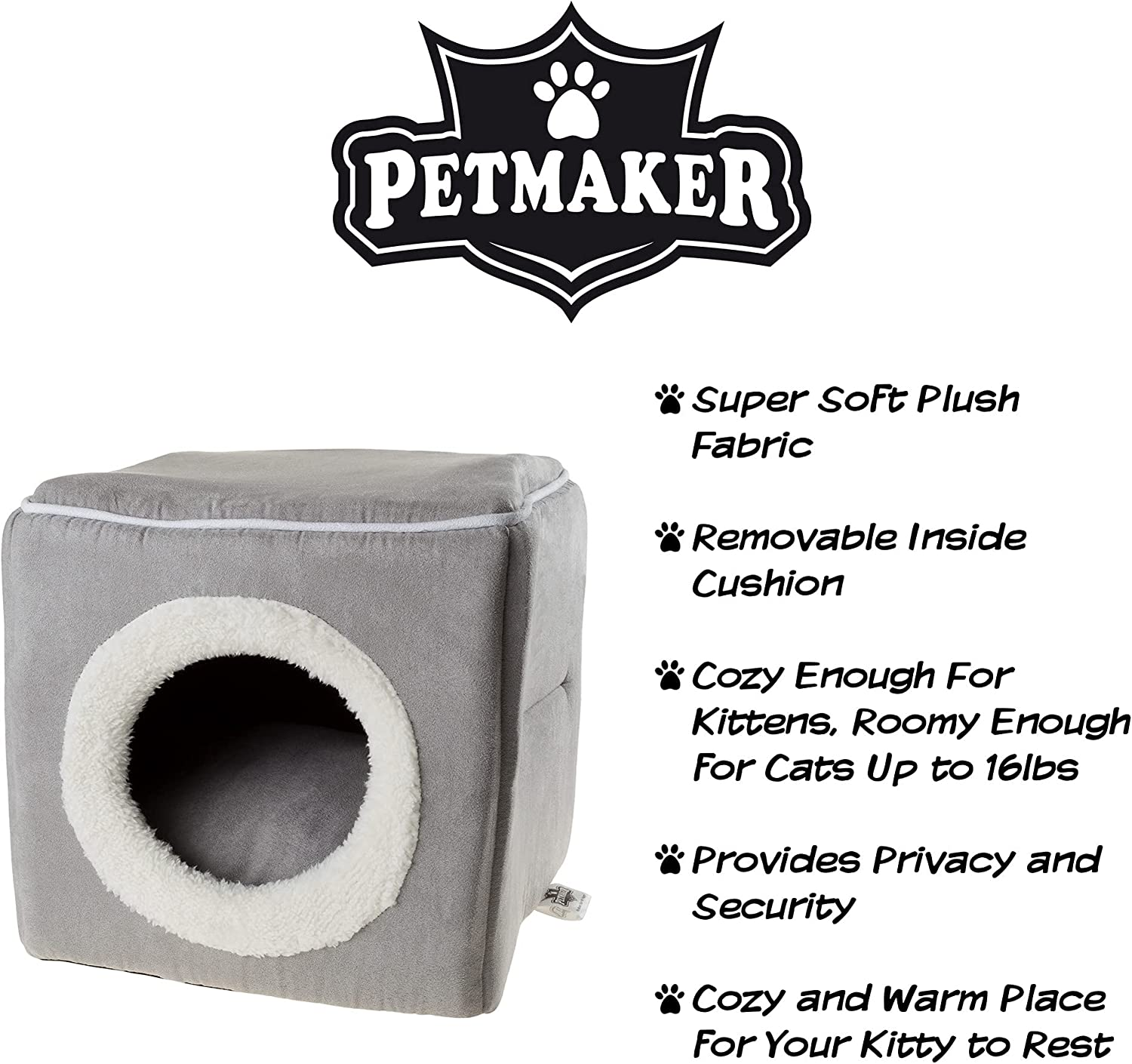 PETMAKER 80-PET6018 Cat Pet Bed, Cave- Soft Indoor Enclosed Covered Cavern/House for Cats, Kittens, and Small Pets with Removable Cushion Pad (Grey), 13X12X12 - Dark Brown image number 3
