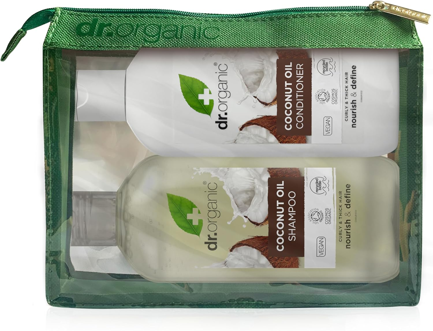 Dr Organic Coconut Oil Shampoo & Conditioner Set with Travel Bag - Women'S & Men'S Skincare - Nourishing, Rejuvenating & Hydrating - Vegan, Cruelty, Paraben & SLS Free - 265 Ml & 265 Ml - Bundle image number 1
