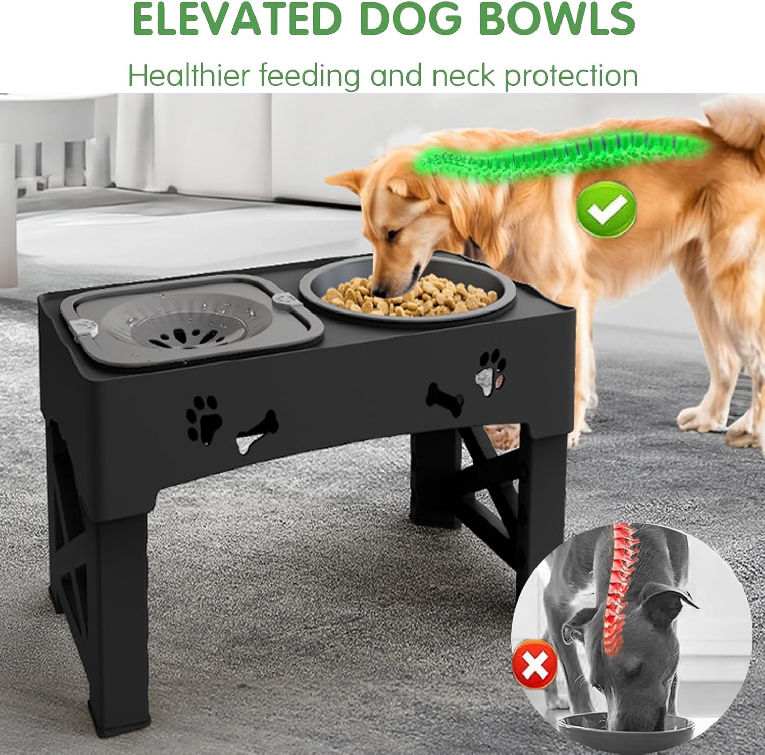 Elevated Dog Bowls,Foldable Raised Dog Bowls with No Spill Dog Water Bowl and Slow Feeder,5 Heights Adjustable Dog Food Bowl for Small Medium Large Dogs,Cats &Pets ﻿ image number 1