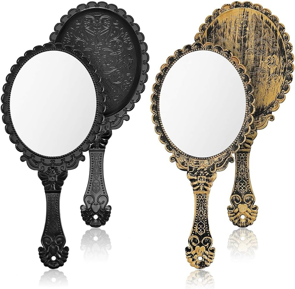 2 Pack Vintage Handheld Mirrors,Portable Held Decorative Mirrors,With Handle,Embossed Flower,Oval Shaped,Small Makeup Mirror,For Makeup,Hair Styling,Skin Care image number 5