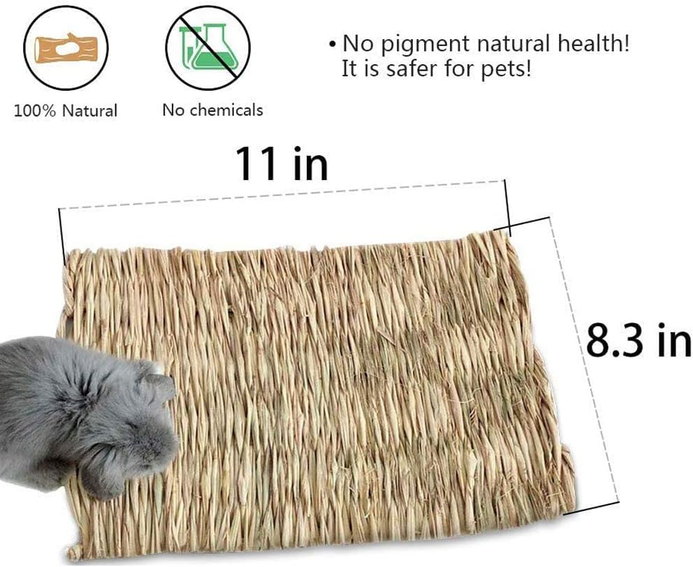 PINVNBY Natural Grass Woven Mat Small Animal Bedding Nest Guinea Pig Chew Toy for Parrot Rabbit Bunny Hamster Rat 6 PCS image number 5