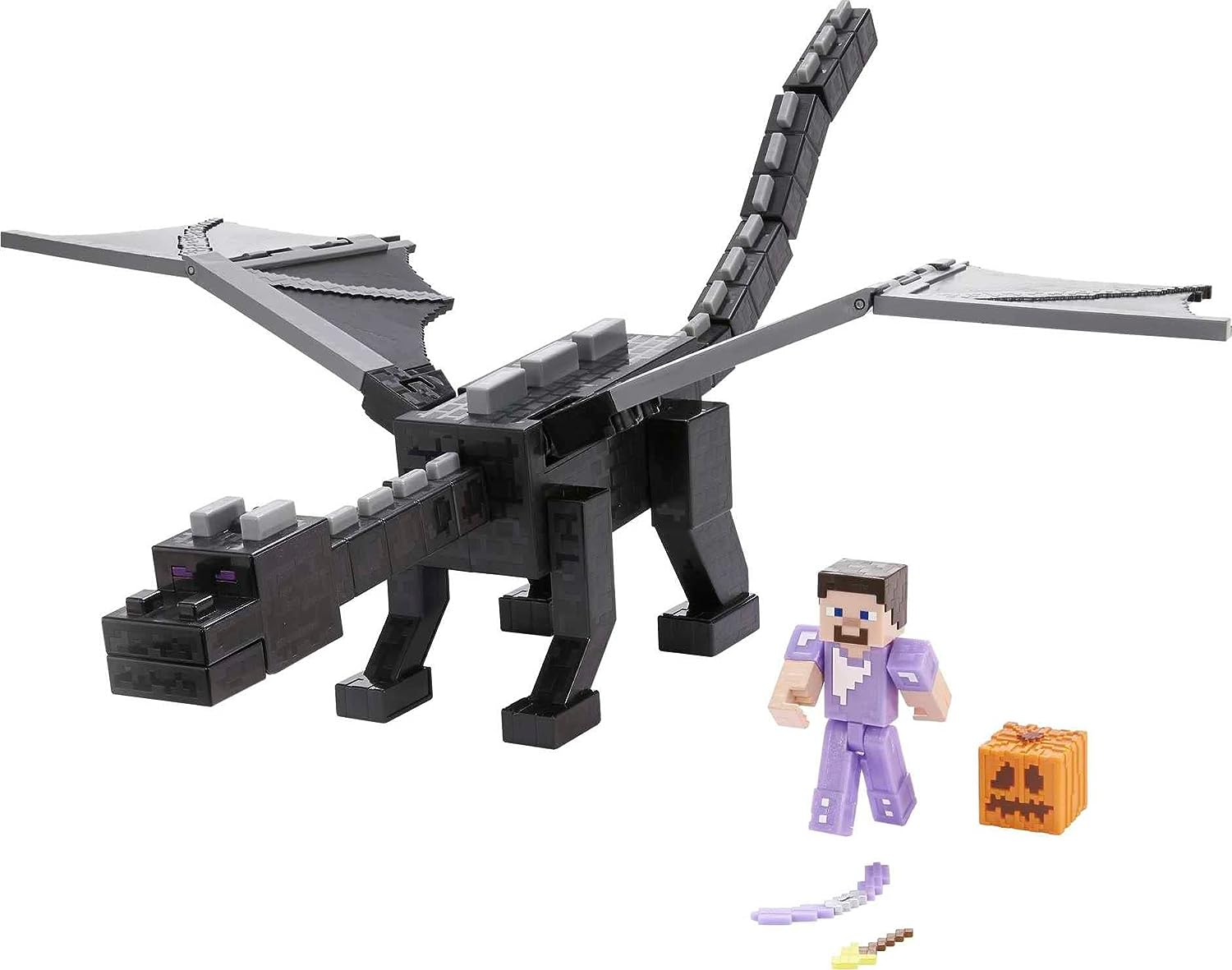 Mattel Minecraft Ultimate Ender Dragon Figure, 20-In Mist-Breathing Creature, plus 3.25-In Color-Change Steve Figure, Weapon, Amor and Battle Accessory, Gift for 6 Years Old and Up image number 3