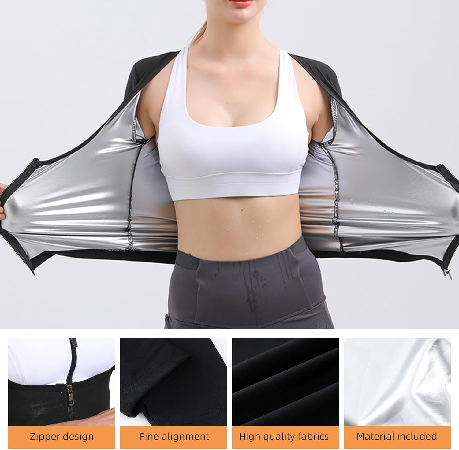 Sauna Suit for Women Sports Sweat-Wicking Fitness Sauna Suit Long Sleeve Zipper Jacket Workout Top for Weight Loss image number 5