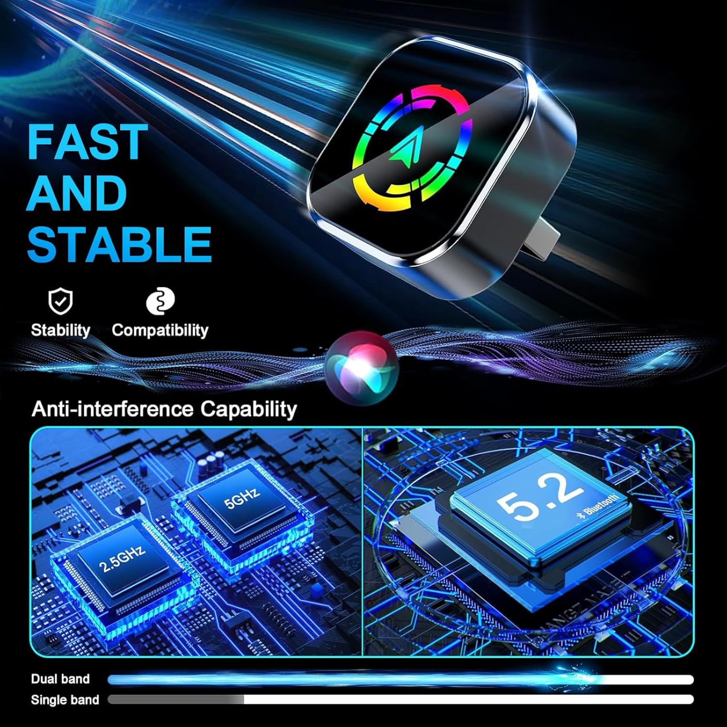 Wireless Carplay Adapter Wired to Wireless with Extension Usb-C/Type-C, Mini USB Design for Apple Carplay Android Auto, Plug & Play Auto Fast Stable Connect Car Play for Iphone Android, 2017+ Cars image number 6