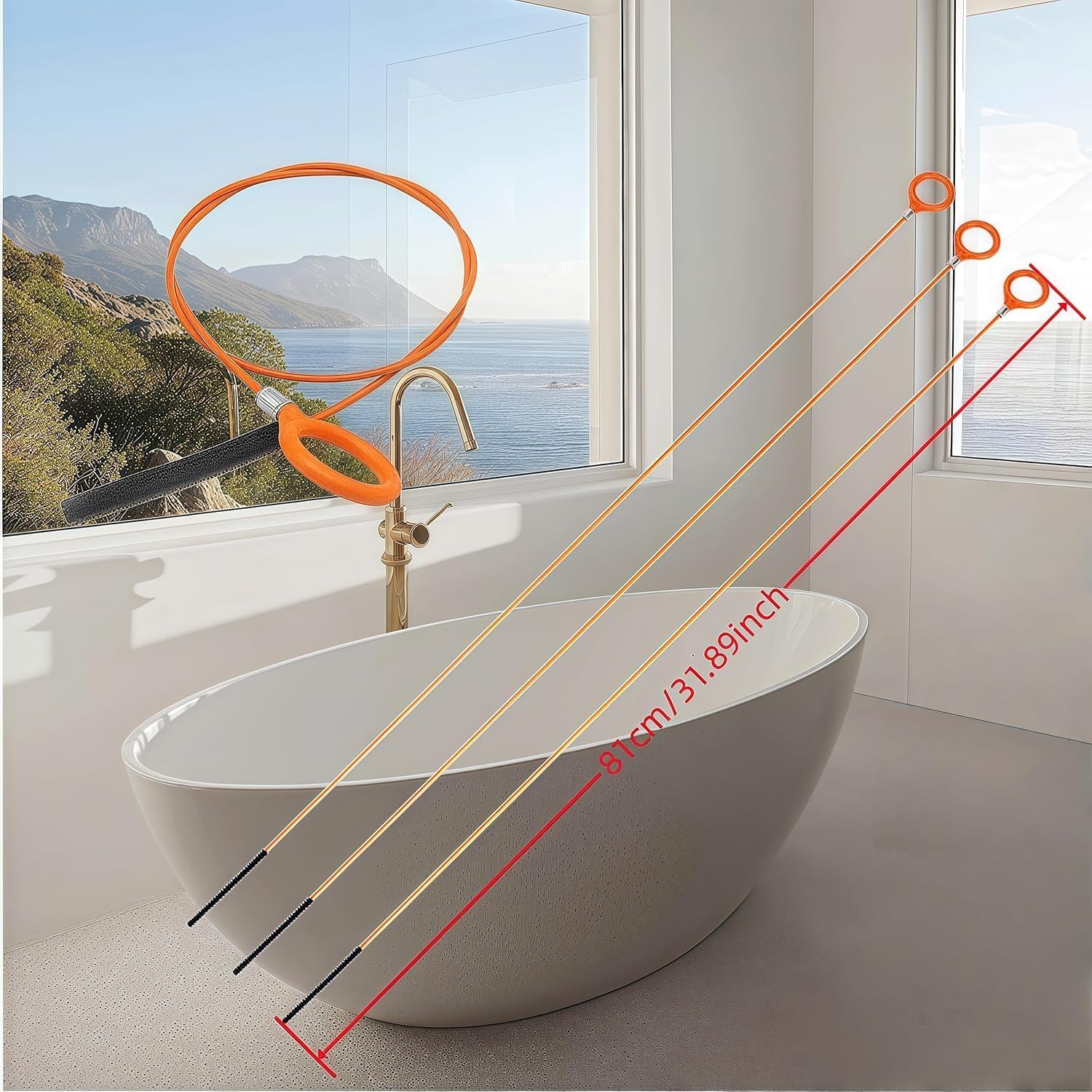 5 Pack Snake Hair Clog Remover,Plumbing Snake with Nylon Brush Head, Drain Hair Remover for Shower, Bathroom Clogs, Kitchen Sink Drain Cleaning(Orange) image number 1