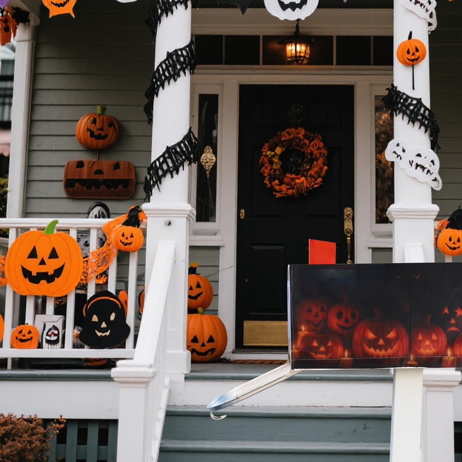 Halloween Magnetic Mailbox Cover, 20.9X18 Inch Black Cat Pumpkin Mailbox Cover Spooky Fall Post Box Wraps for Outdoor Garden Yard Decoration (Black Cat)