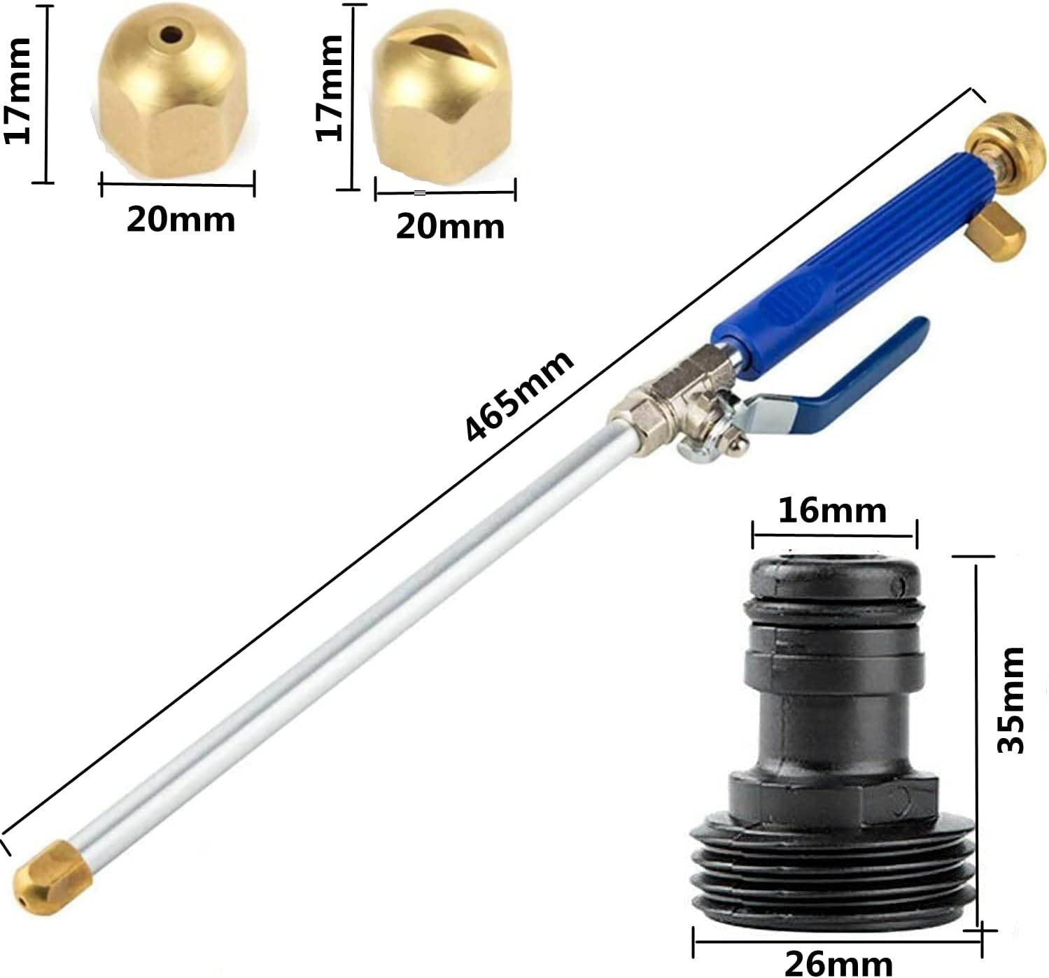 Extendable Hydro Jet Washer High Pressure Power Washer Wand, Portable Water Hose with 2 Water Hose Nozzle for Garden, Gutter, Patio, Car, Pet, Window (Blue) - Blue image number 6