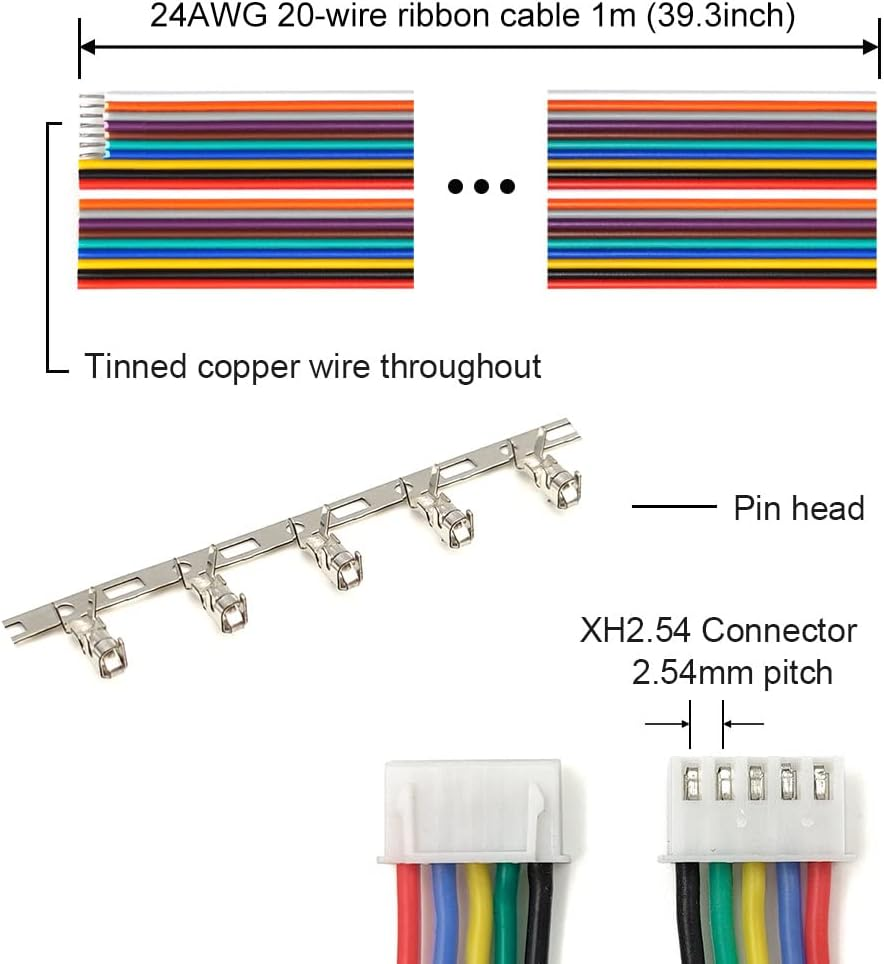XH 2.54Mm Connectors Pin Header and Ribbon Cables Wires Kit 2/3/4/5/6/7/8 Female Pin Housing Compatible with JST-XH image number 3