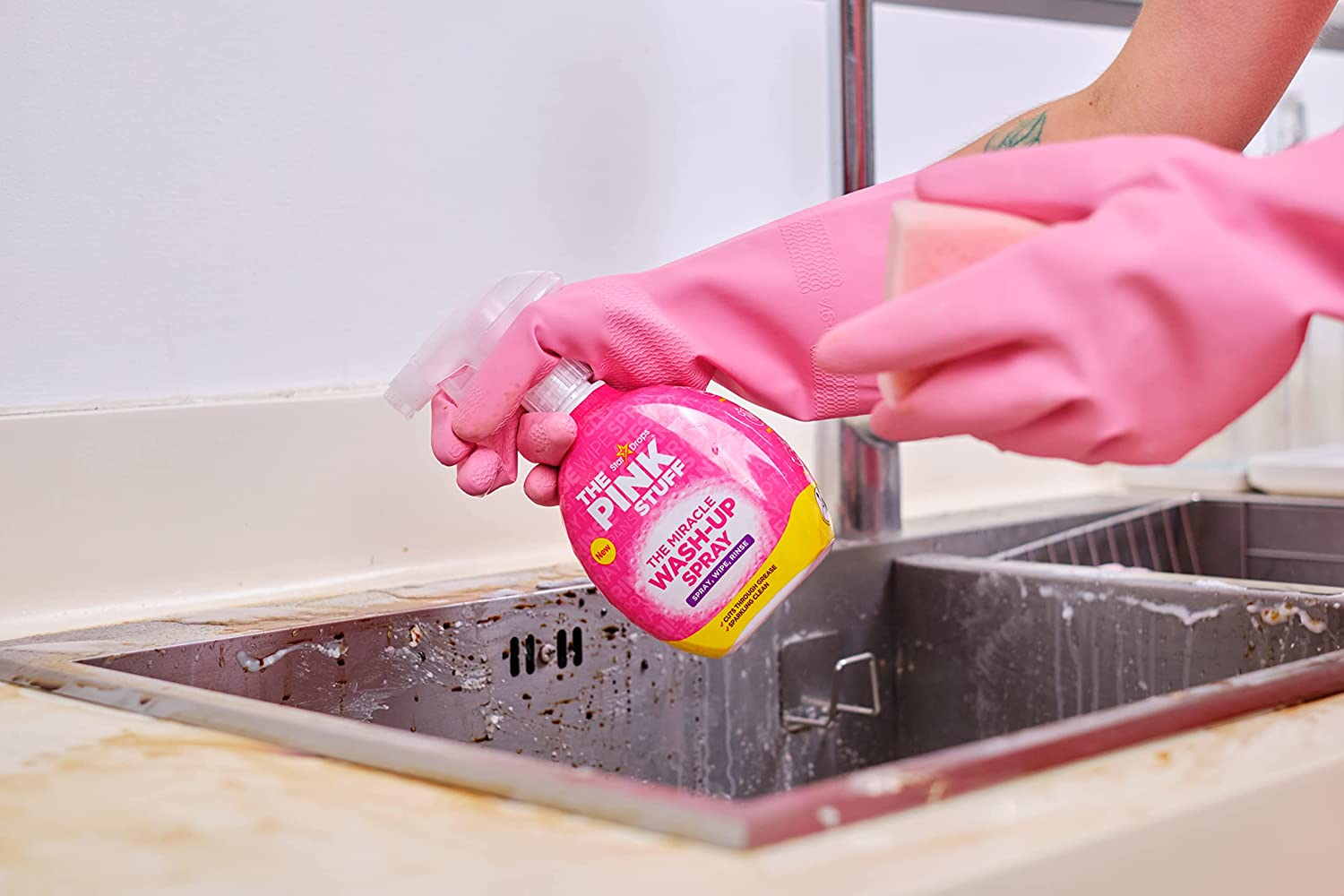 The Pink Stuff Miracle Wash up Spray - Vegan Friendly Dish Washing Spray for Sparkling Clean Dishes and Surfaces (Pack of 2) image number 3