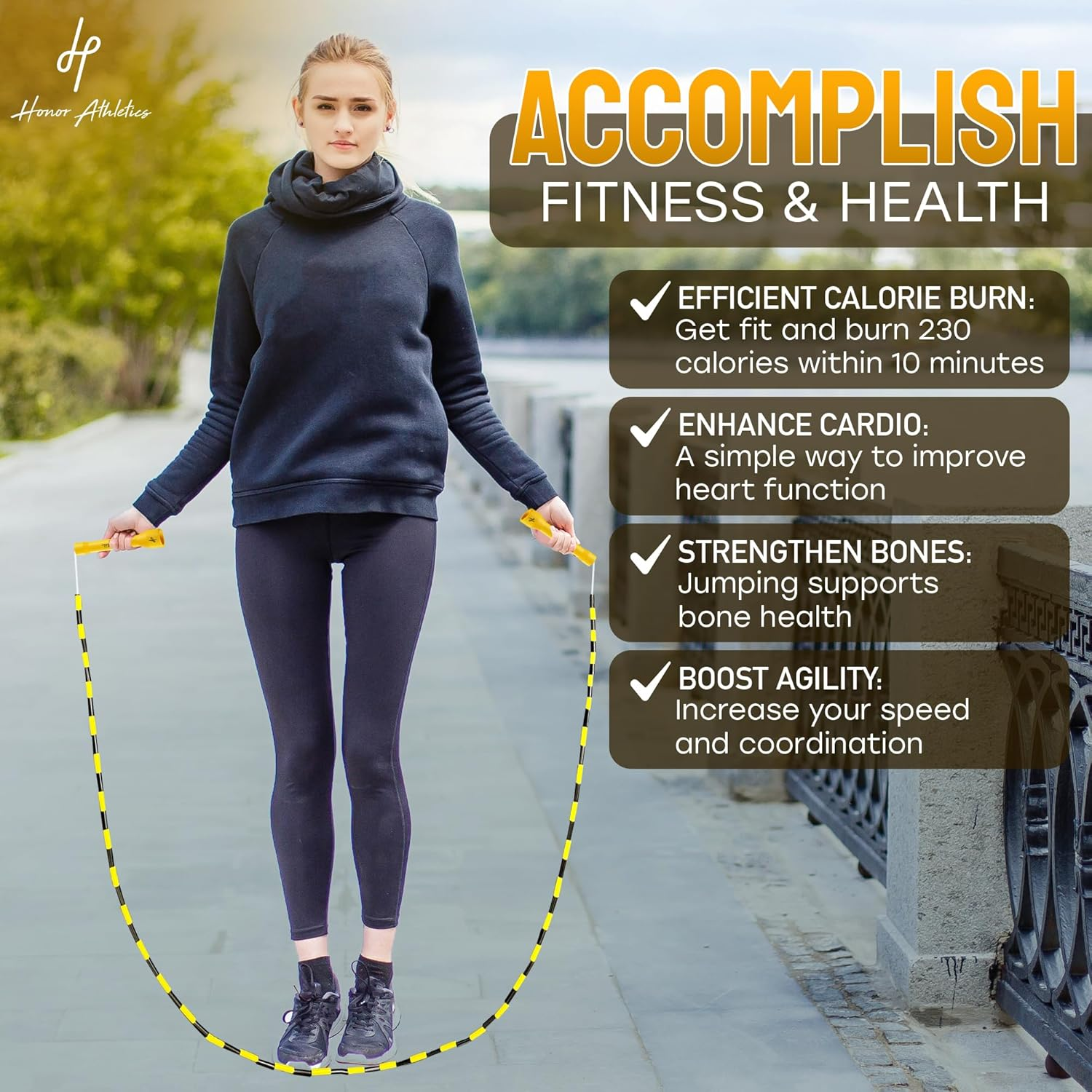 Honor Athletics Beaded Jump Rope 2.0 Adjustable, Durable Jump Rope with Unbreakable Handles & Beads for Enhanced Fitness Training - Black Wave image number 5