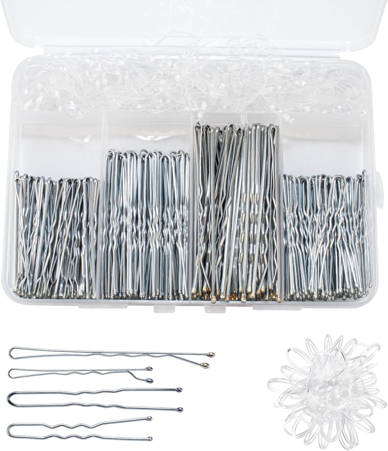 Pack of 200 Hair Pins Bobby Pins Silver Hair Clips Hair Pins for Women Lady Girls Hair Accessories Bun Pins for Hair Accessories with 100 Pieces Invisible Clear Hair Bands (Silver) image number 5
