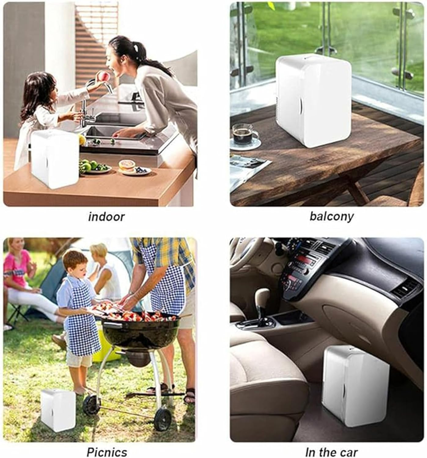 TECHVIDA Portable Mini Refrigerator 8L, Bedroom, Car, Travel, 220V AC/12V DC, White, 1 Door, 1 Shelf, 8L Capacity, 1 Star Energy Efficiency