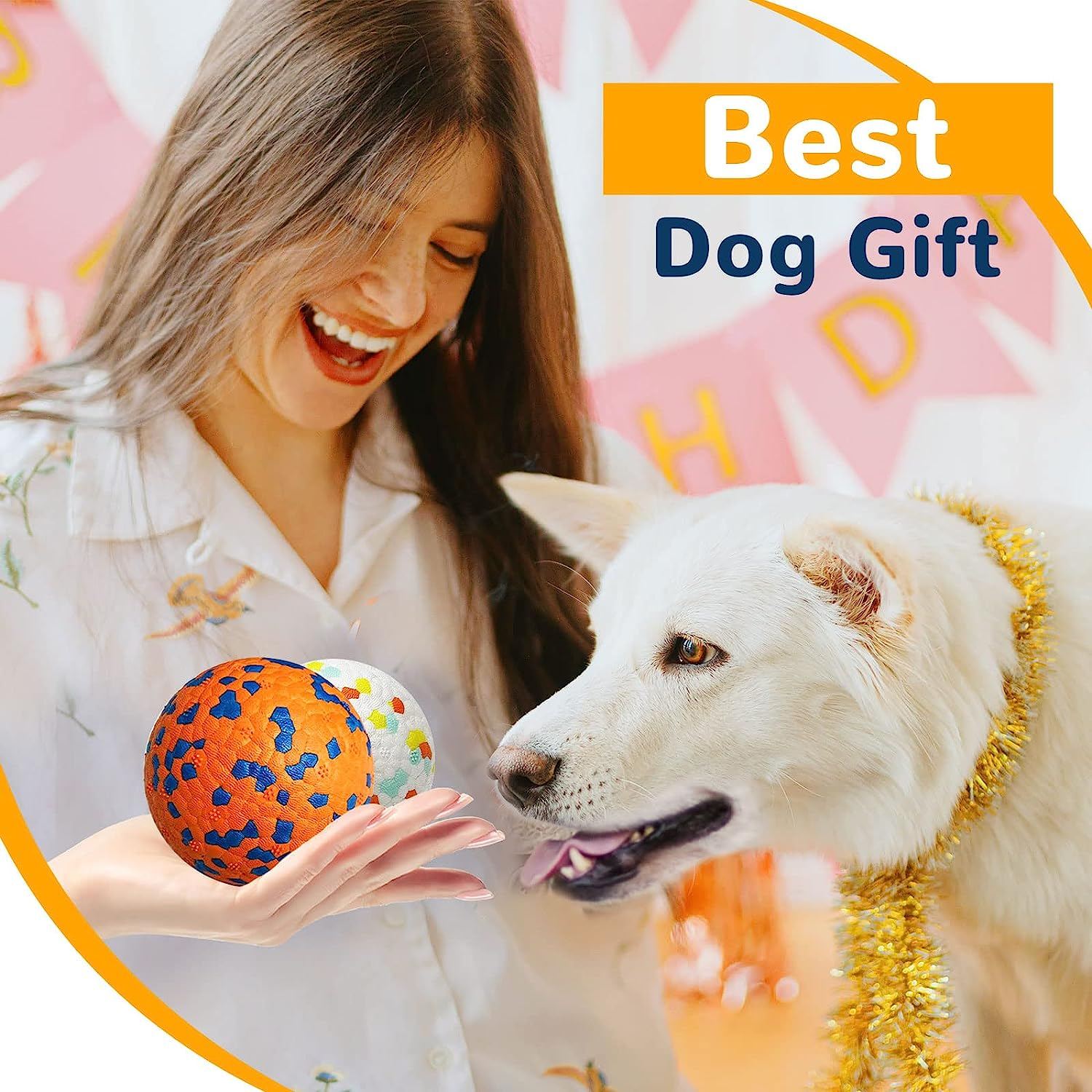 Petcare 2 Pack Dog Balls Toys for Aggressive Chewers Indestructible Tennis Balls for Medium Large Dogs Water Toy Chew Balls Tough Durable Big Dog Toys Bouncing Ball for Dogs to Fetch, Orange+White