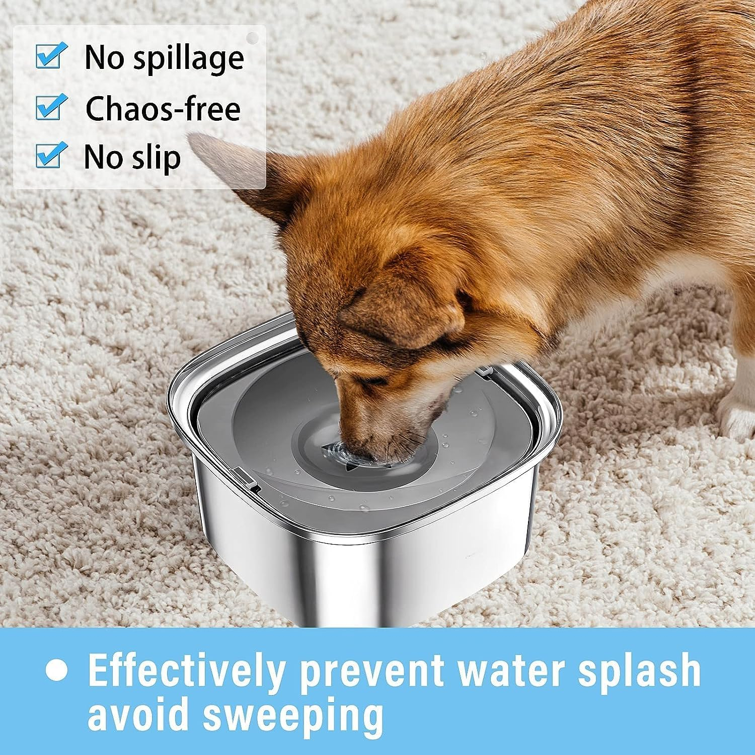 Dog Water Bowl 3L 101Oz Stainless Steel No Spill Dog Bowl Large Capacity Slow Water Feeder, Spill Proof Dog Bowl Pet Water Dispenser Vehicle Carried Slow Drinking Water Bowl for Dogs, Cats (Grey)
