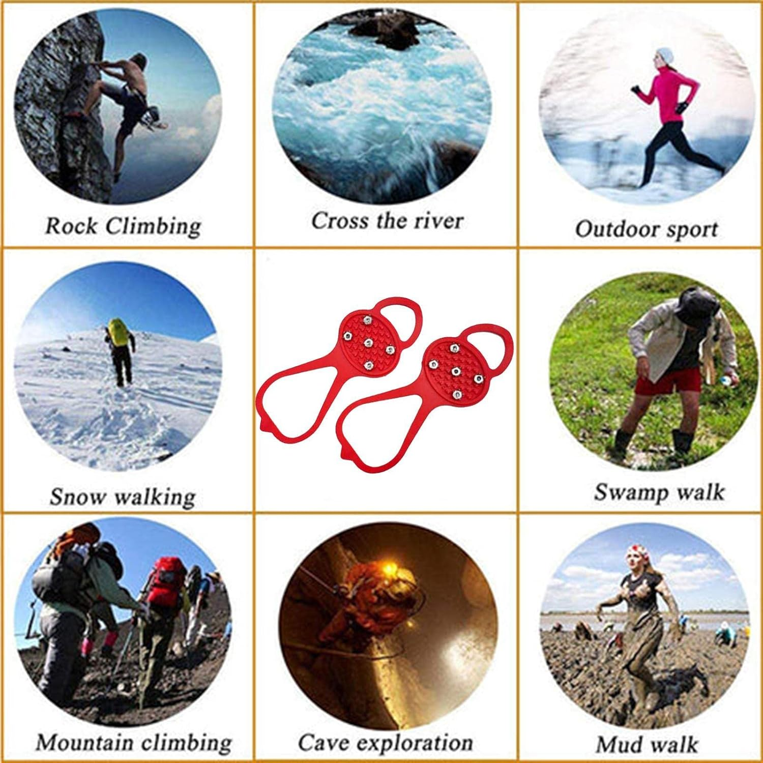 Gripper Spikes | Boot Spikes for Snow and Ice with 5 Tooth, anti Slip Rubber Grips Spikes Ice Cleats Snow Grips Ice Fishing Gear for Shoes And image number 1