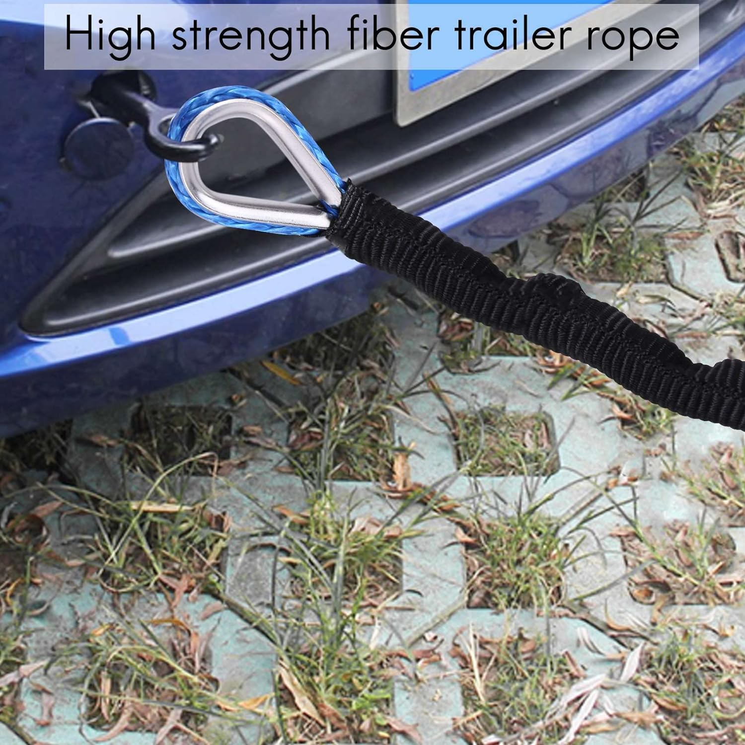 3/16 Inch X 50 Inch 7700 Lbs Synthetic Winch Line Cable Rope with Protection Sleeve for ATV UTV (Blue)