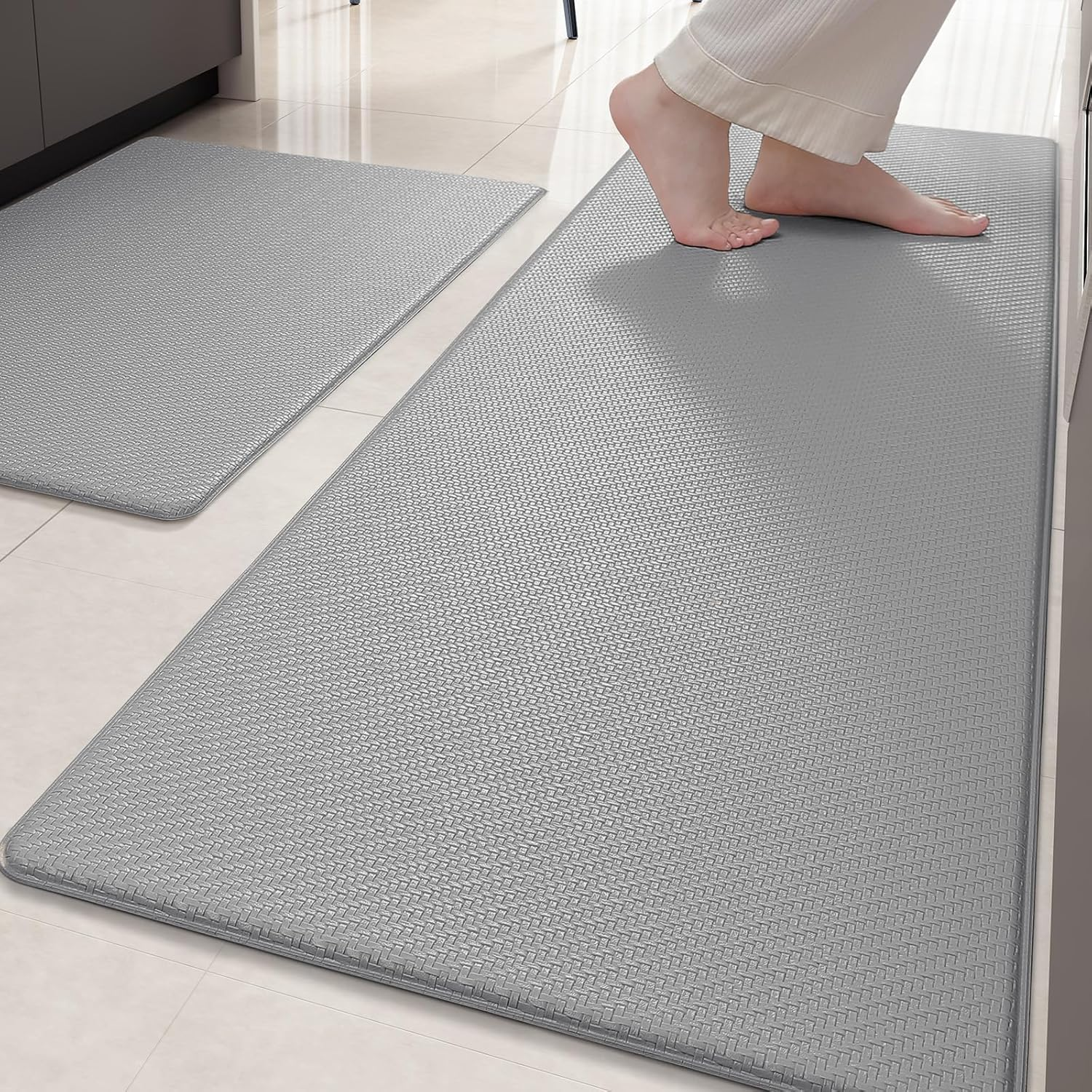 YUTA 2PCS Kitchen Mats, Kitchen Rugs Set, Cushioned anti Fatigue Kitchen Mats for Floor, Non-Slip Standing Desk Mat, Waterproof Kitchen Rug Set for Kitchen, Floor, Office 44X75Cm+44X150Cm, Black