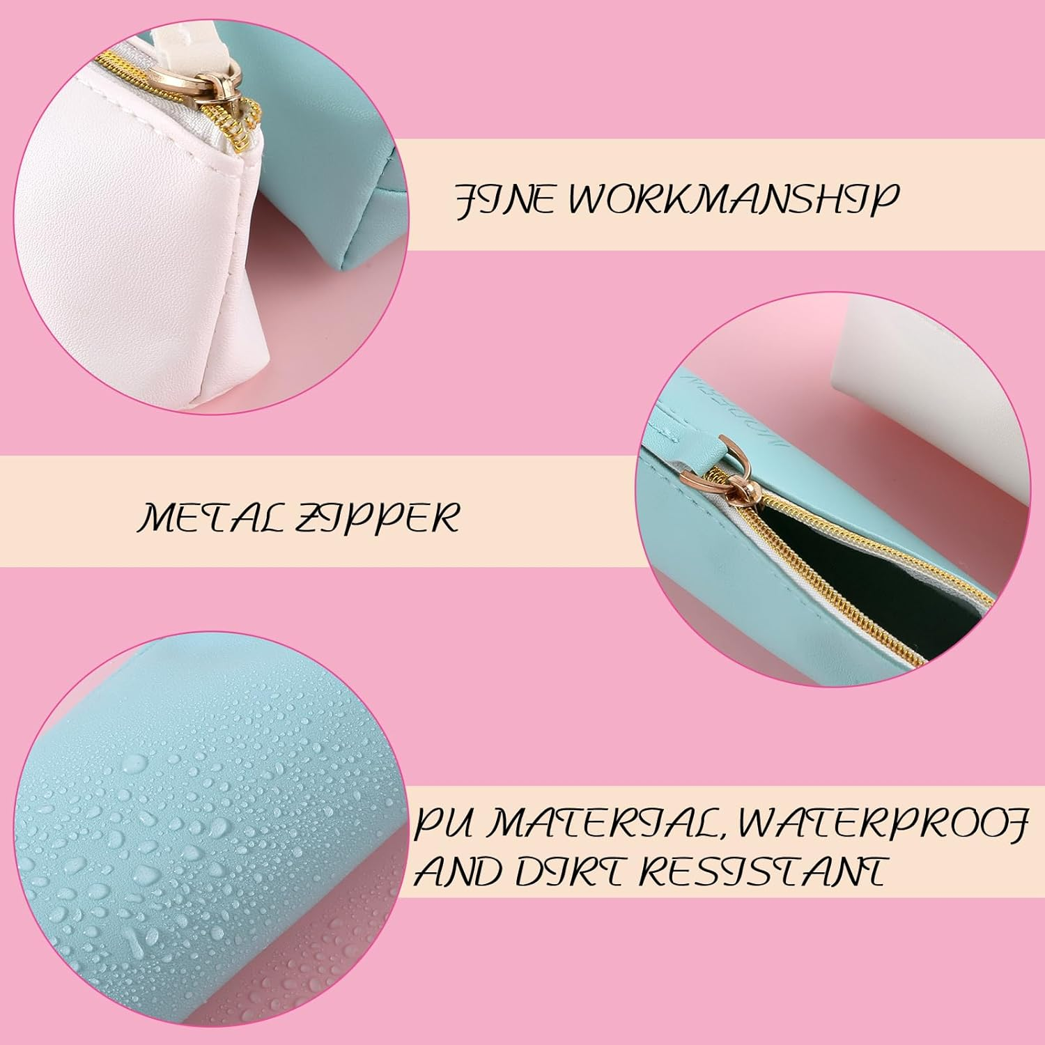 TIESOME PU Leather Pencil Case, 2PCS Cute Slim Pen Bag Small Pencil Pouch Zipper Bag Lovely Stationery Portable Cosmetic Pouch for Pen Pencils (White+Blue)