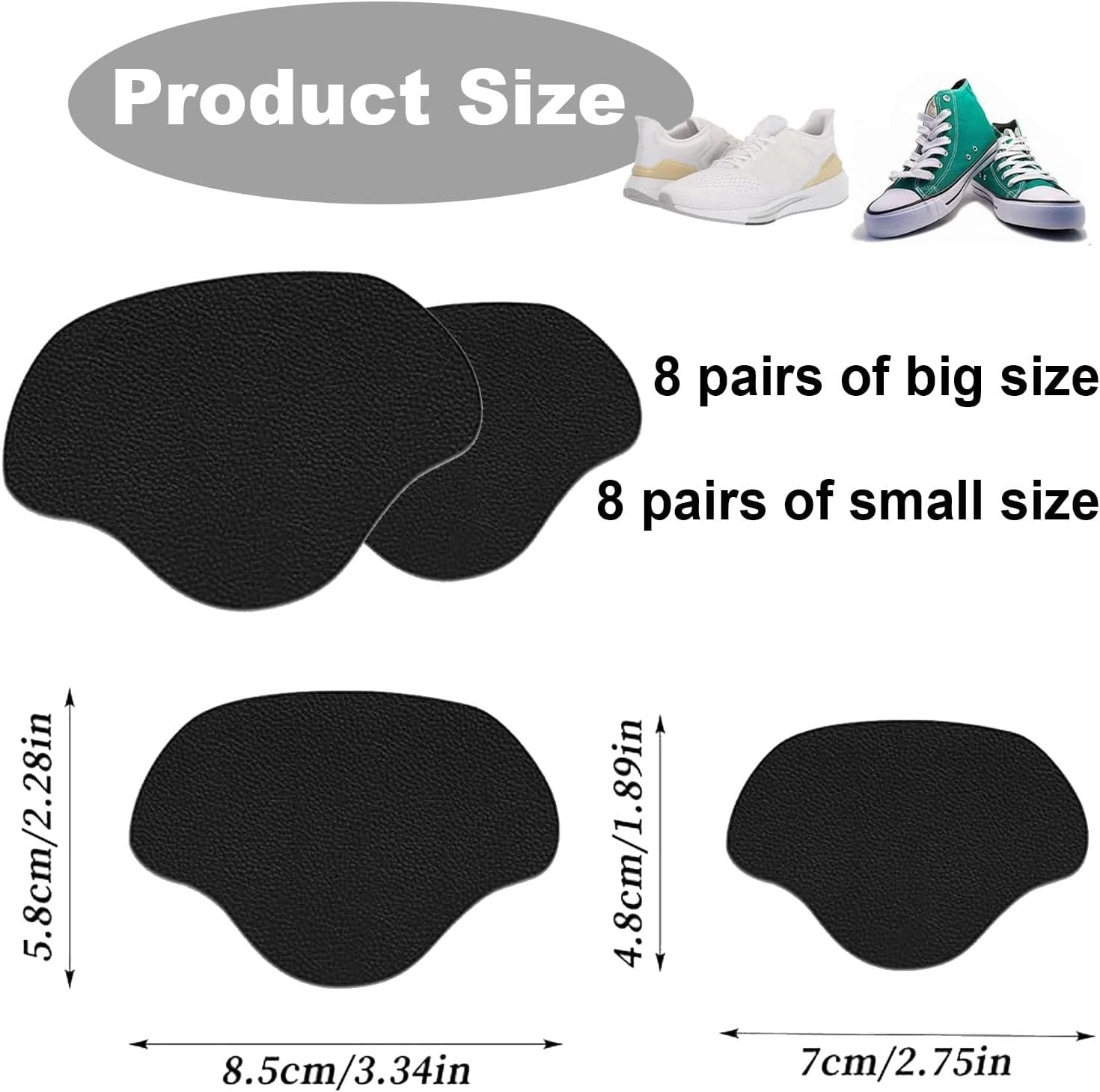 16 Pairs Shoe Hole Repair Patches, Self-Adhesive Patch for Heel Hole of Shoes, Ultra Fine Fiber Leather Shoe Heel Repair, Adhesive Shoe Inserts for Sneaker, Leather Shoes, High Heels, 2 Sizes (Black) image number 6