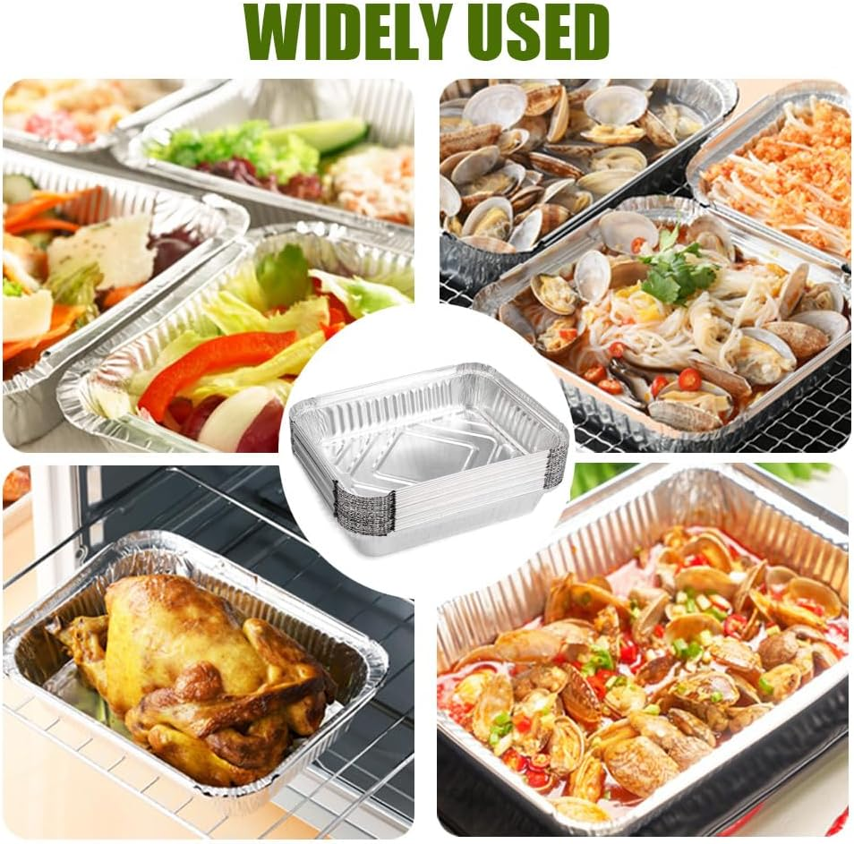 50Pcs Foil Tray Aluminium Foil Baking Trays Foil Take Out Pans, 22X16X5Cm Disposable Foil Food Containers for Roasting, Baking, Cooking (Silver)