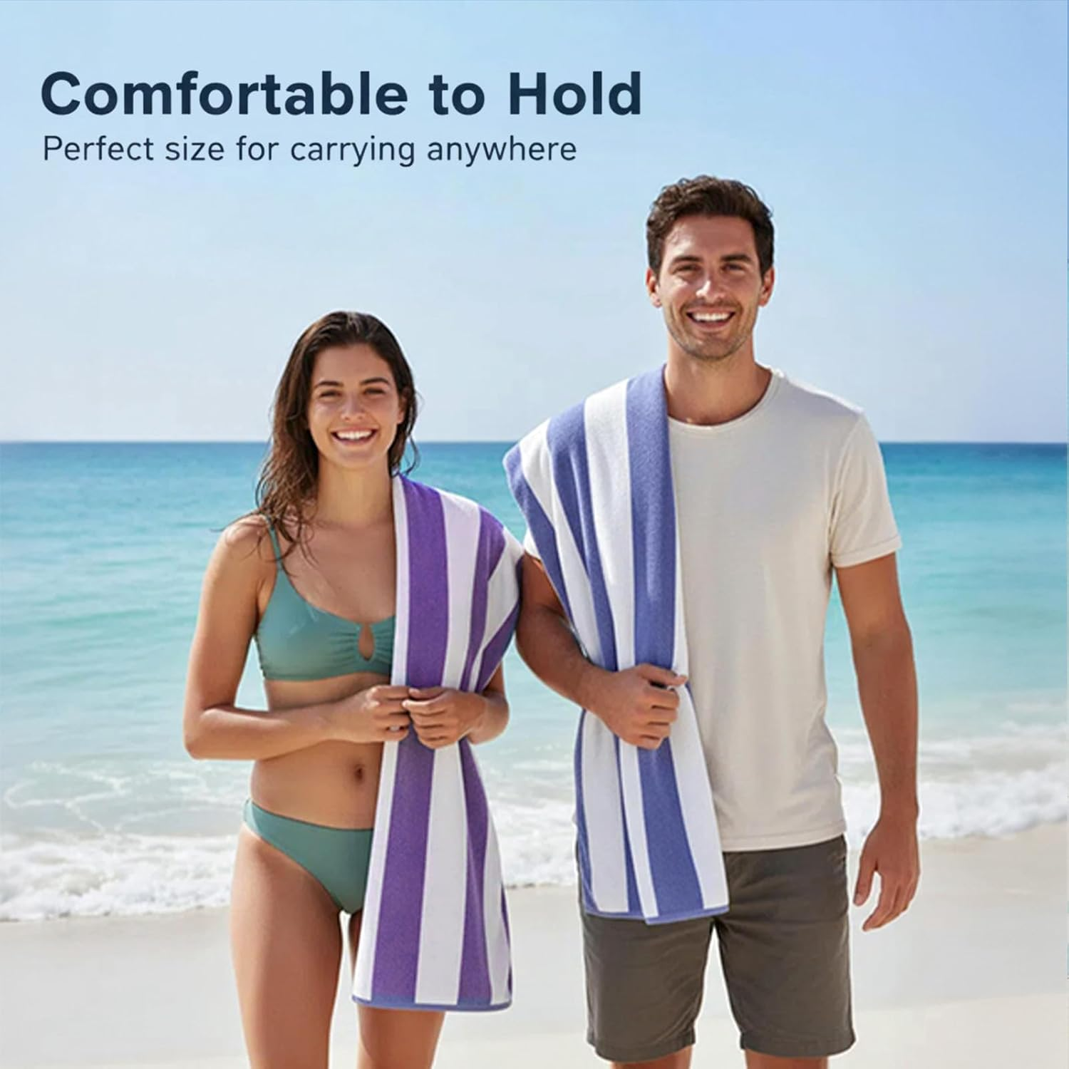 Ouxiaobai Cotton Oversized Beach Towel - Extra Large 180 X 100 CM Soft Absorbent Pool Towel for Adults, Striped Cabana Swim Towel (Grey) image number 1