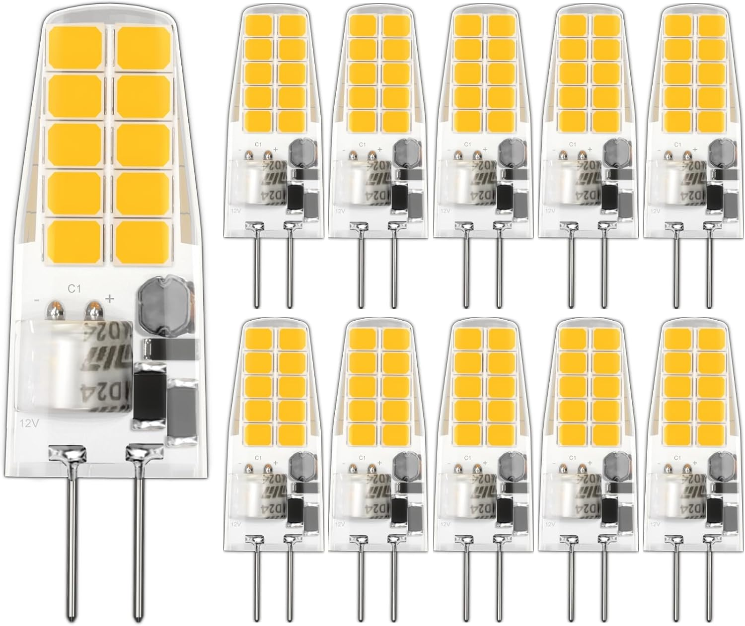 LUTW G4 LED Bulbs Neutral White 4000K, AC/DC 12V G4 Bulb LED Equivalent 20W Halogen, 2W 200LM 2 Pin Light Bulbs, Non Dimmable No Flickering LED Lights for Home Lighting, Chandelier, Cabinet, 10 Pack