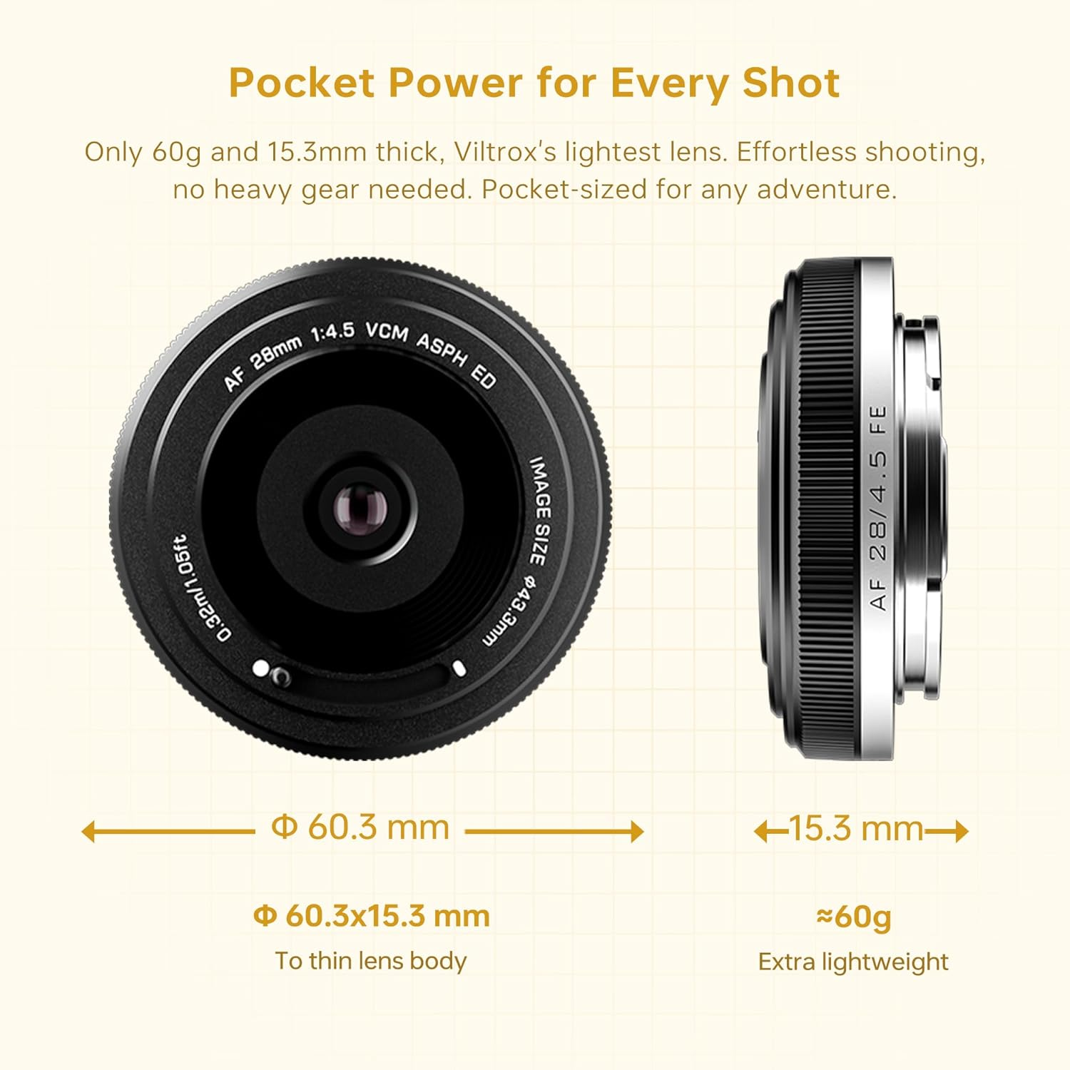VILTROX 28Mm F4.5 Pancake Lens for Sony E, Auto Focus Chips-Size Full Frame Wide Angle Lens Compatible with Sony E Mount Cameras A7Cr A7Cii A7C A6700 Zv-E100 A6600 A6400 A7Iv A7Iii image number 4