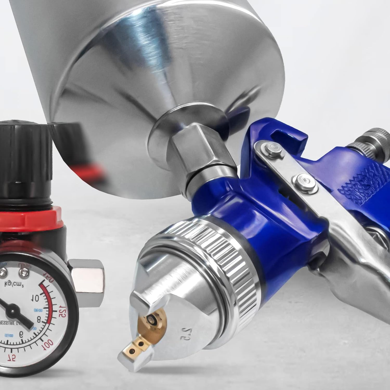 Auto Paint Spray Gun Kit: HVLP Gravity Feed Spray Gun with 1.4Mm 1.7Mm 2.5Mm Nozzles, Air Spray Gun with 1000Cc Aluminum Cup & Gauge for Auto Paint, Primer, Clear/Top Coat & Touch-Up image number 4