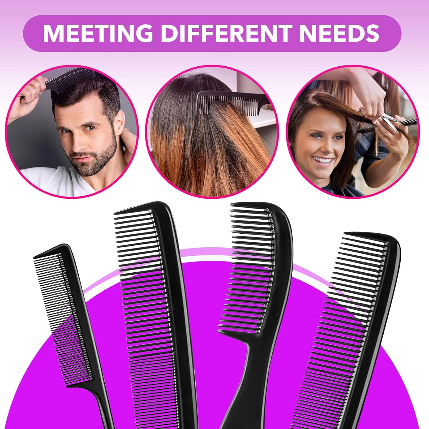 5 Piece Professional Black Comb Set, Premium Hair Comb, Fine Tooth Tail Combs and Styling Comb for Men and Women, Perfect for Parting, Teasing, Hairdressing, and Everyday Styling image number 6