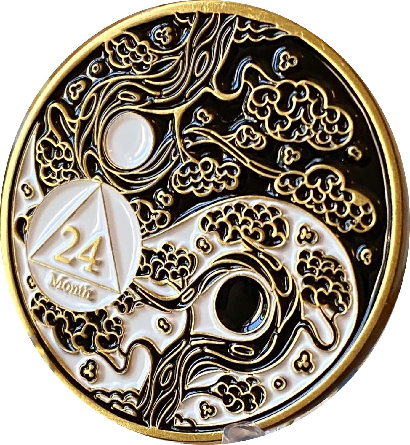 Recoverychip 24 Month AA Medallion Sakura Tree Cherry Blossom Ying Yang Black and White Serenity Prayer 2 Year Medallion image number 1