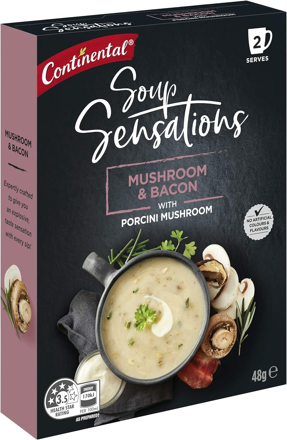 CONTINENTAL Sensations Soup | Mushroom & Bacon with Porcini Mashroom (2 Pk), 48G image number 1