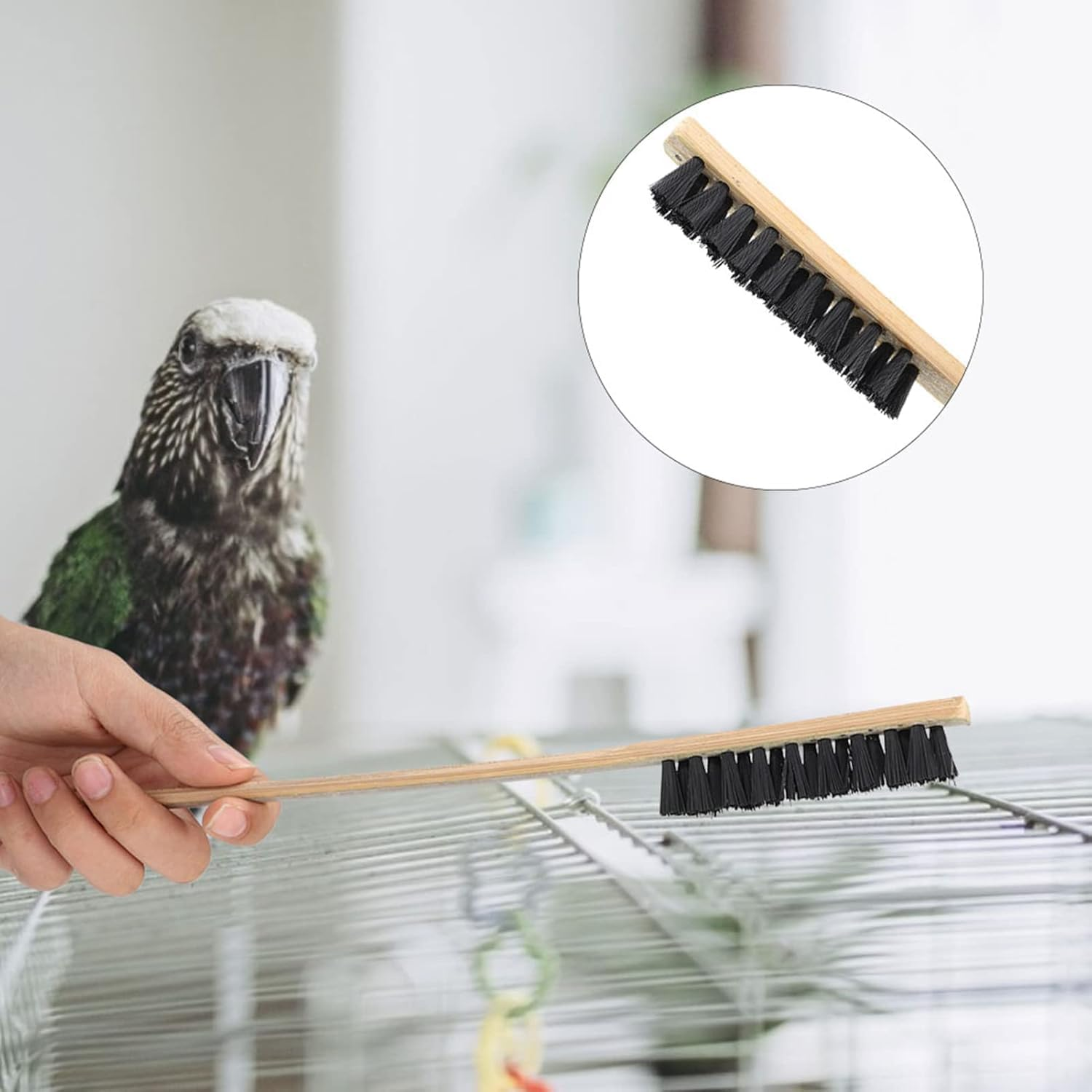 3Pcs Bird Cage Cleaner Brush, Wooden Birdcage Brush, Long Handle Bird Cage Brush Suitable for Cleaning the Bird Cage and Grooves or Narrow Gaps image number 2