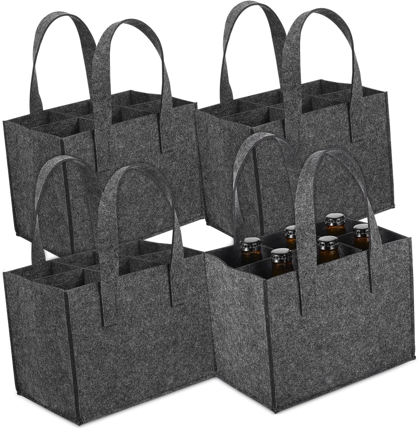 AUTSUPPL 4Pcs Reusable Felt Wine Carrier Bag with Divider for Bottles Soft Thick Material Tote for Travel Picnic Camping Multipurpose Bottle Storage and Handbag Portable Handle Design