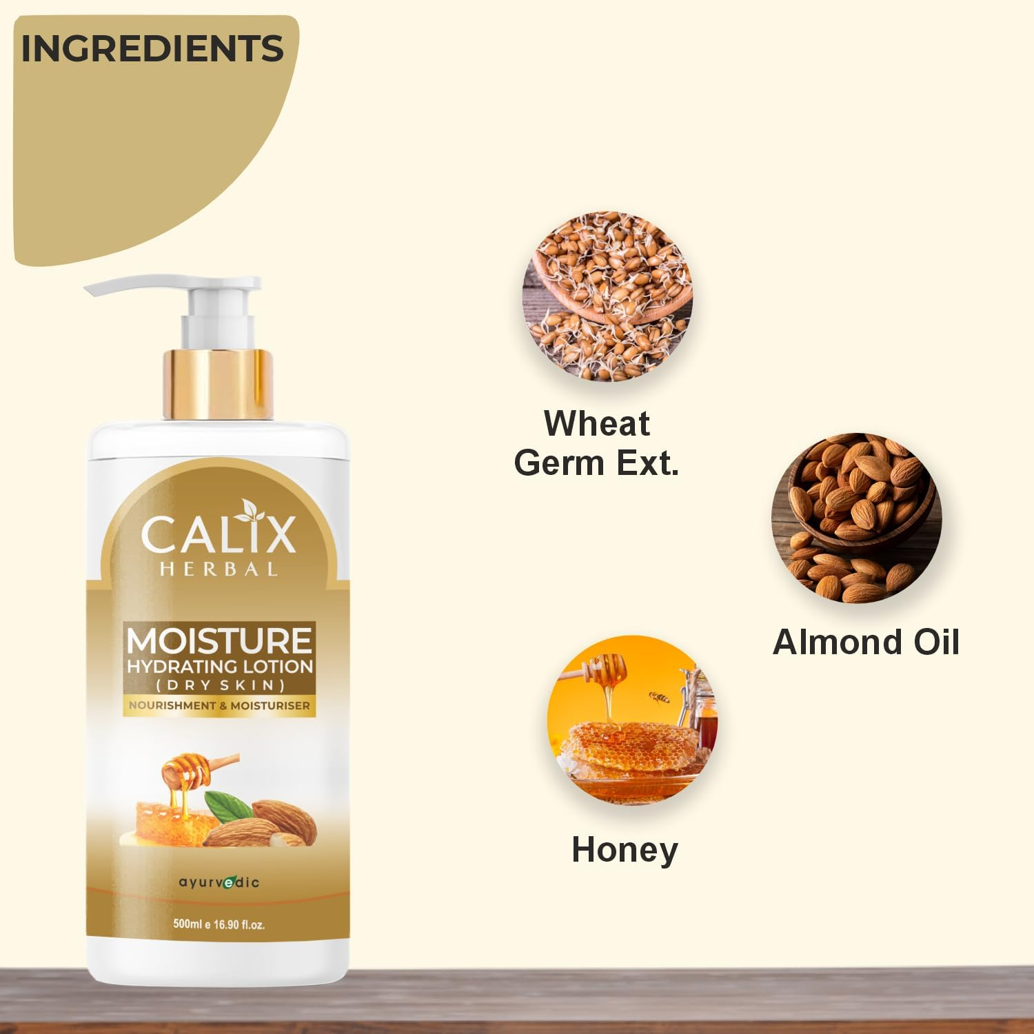 Calix Herbal Pure Organic Moisture Hydrating Lotion Dry Skin for Natural Ayurvedic Skin Care with Almond & Honey - 500 ML image number 1