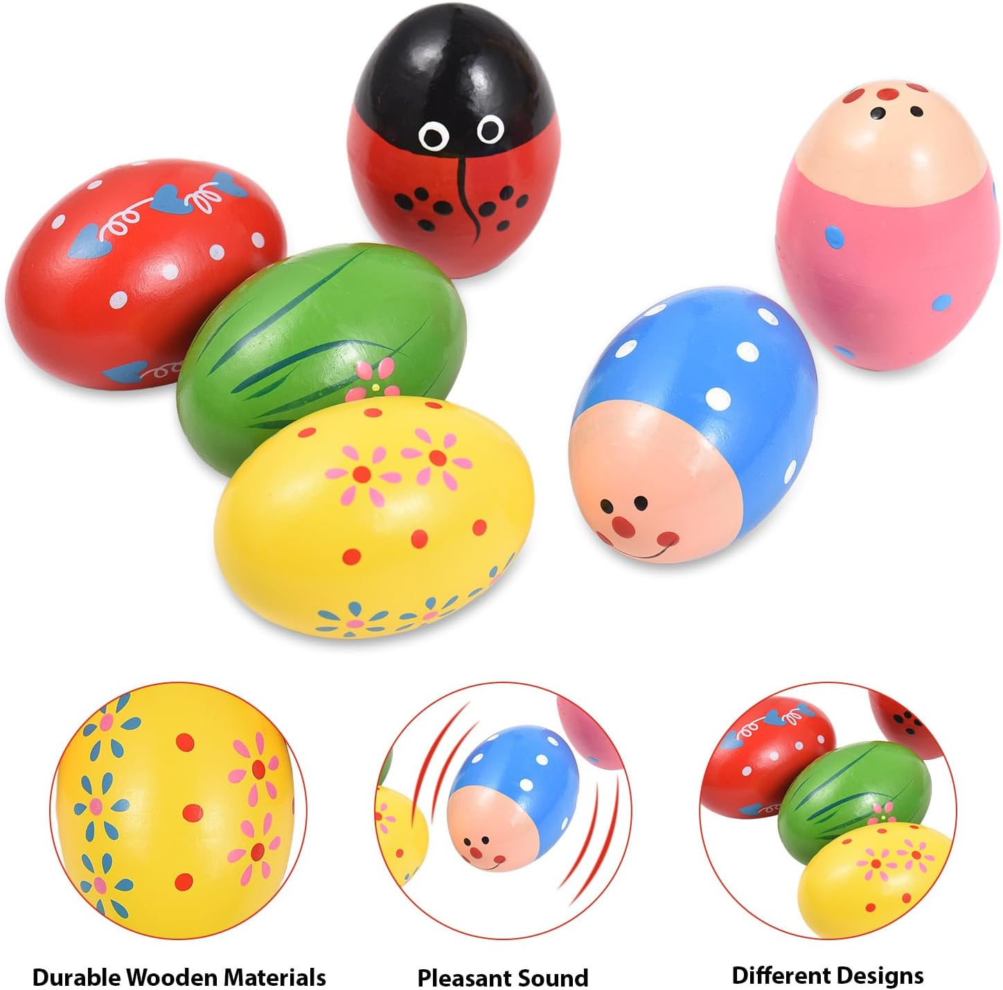 Namolit 6 Pack Wooden Shake Egg Easter Egg Percussion Instrument Interesting Music Shake Eggs for Party Musical Egg Easter Basket Stuffers Fillers Musical Instrument 6 Pack