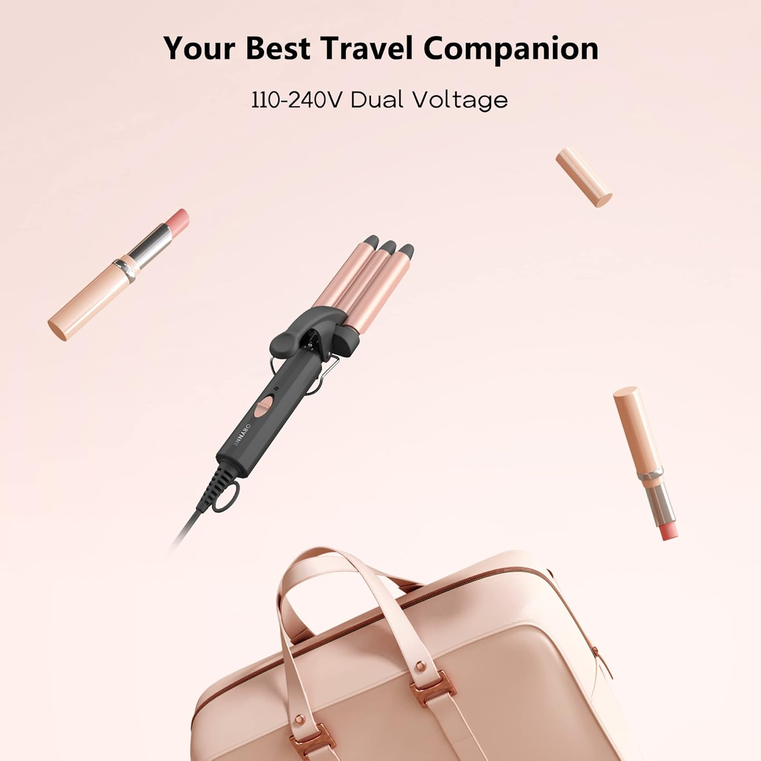 Crimper Hair Tool for Short Hair, 1/2 Inch Mini Crimper for Tight Beach Waves, Mini 3 Barrel Curling Iron with Argan Oil Infused, Beach Waves Curling Iron, Easy to Use image number 2