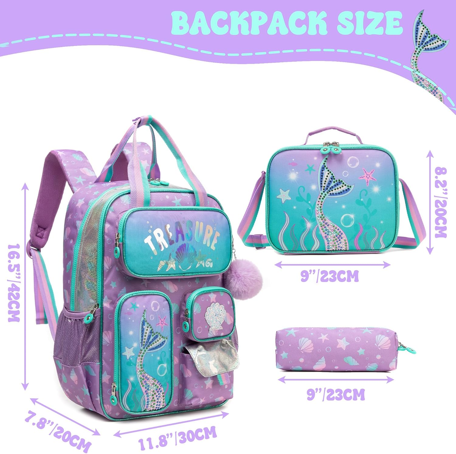 MYHSBYO School Backpacks for Girls Boys Kids Backpack with Lunch Bag for Elmentary Preschool Students - A Green Unicorn image number 5