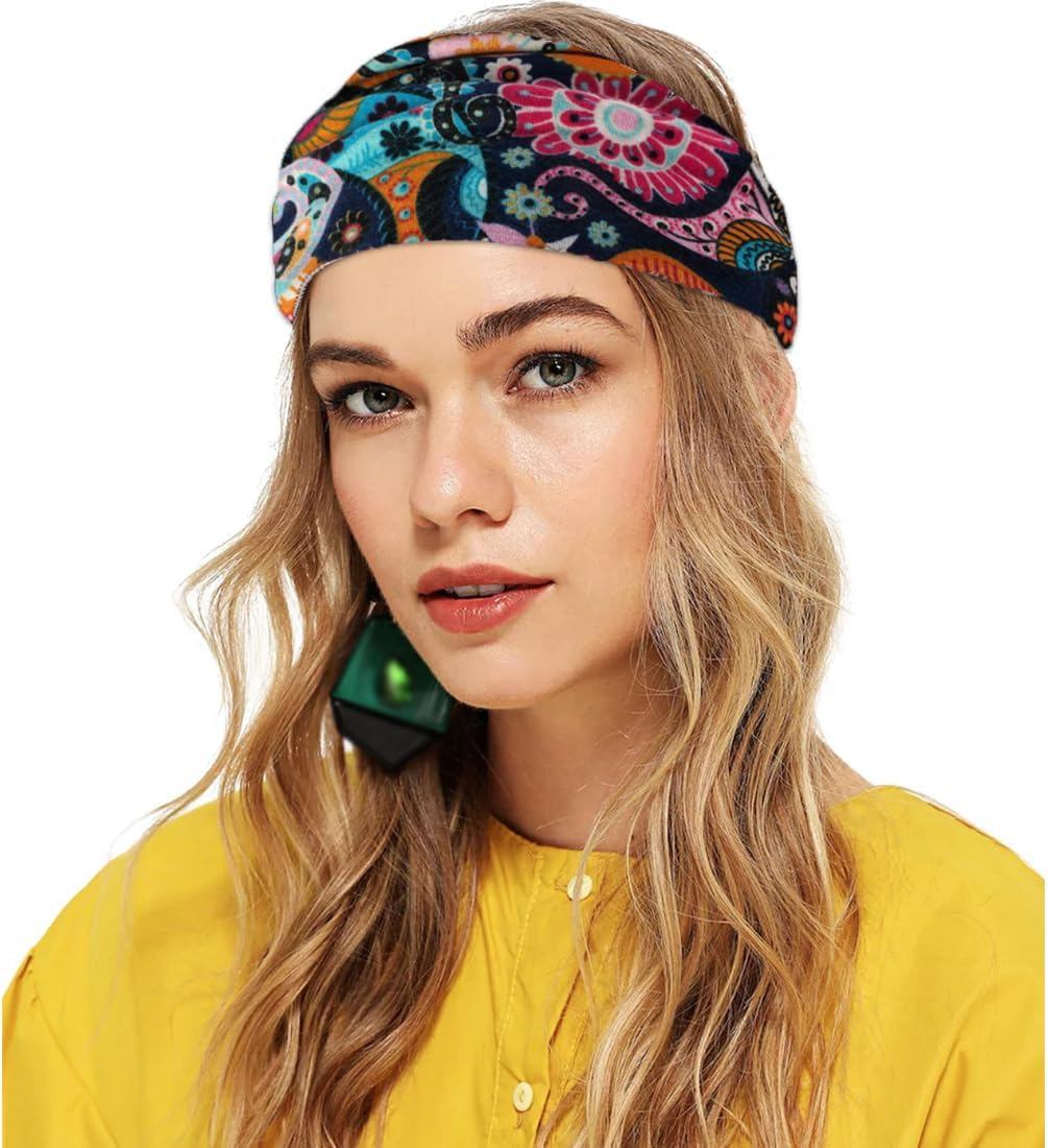 SGERUFZ 2 Women'S Boho Headbands, Extra Wide Boho Headbands, Cute Hair Accessories image number 2