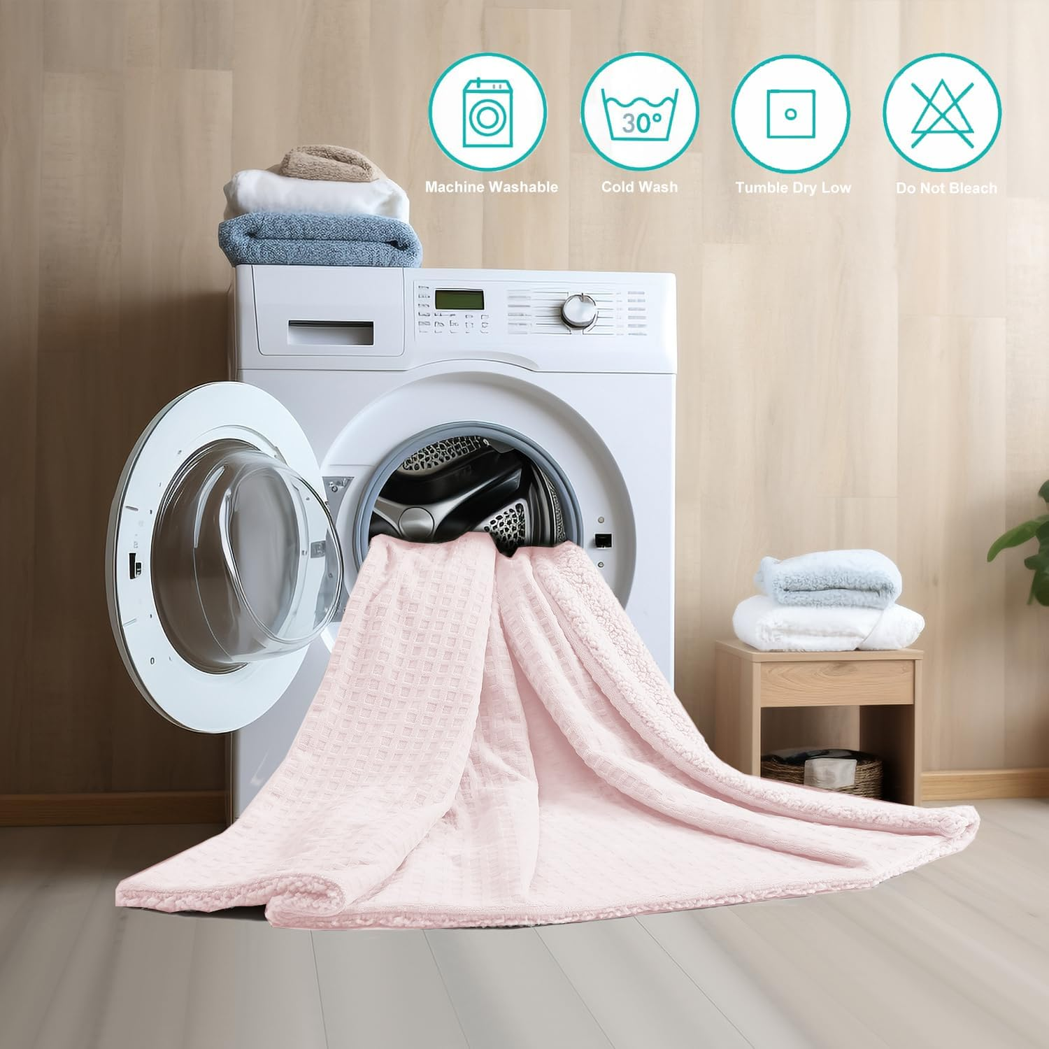 YDW Heated Blanket Electric Throw - 130X180Cm Soft Rug Plush Fleece Waffle Heating Warming Rugs with Auto Shut off for Couch Office Chair Lap Bed Adults Fuzzy Cozy Machine Washable Throws Size Beige