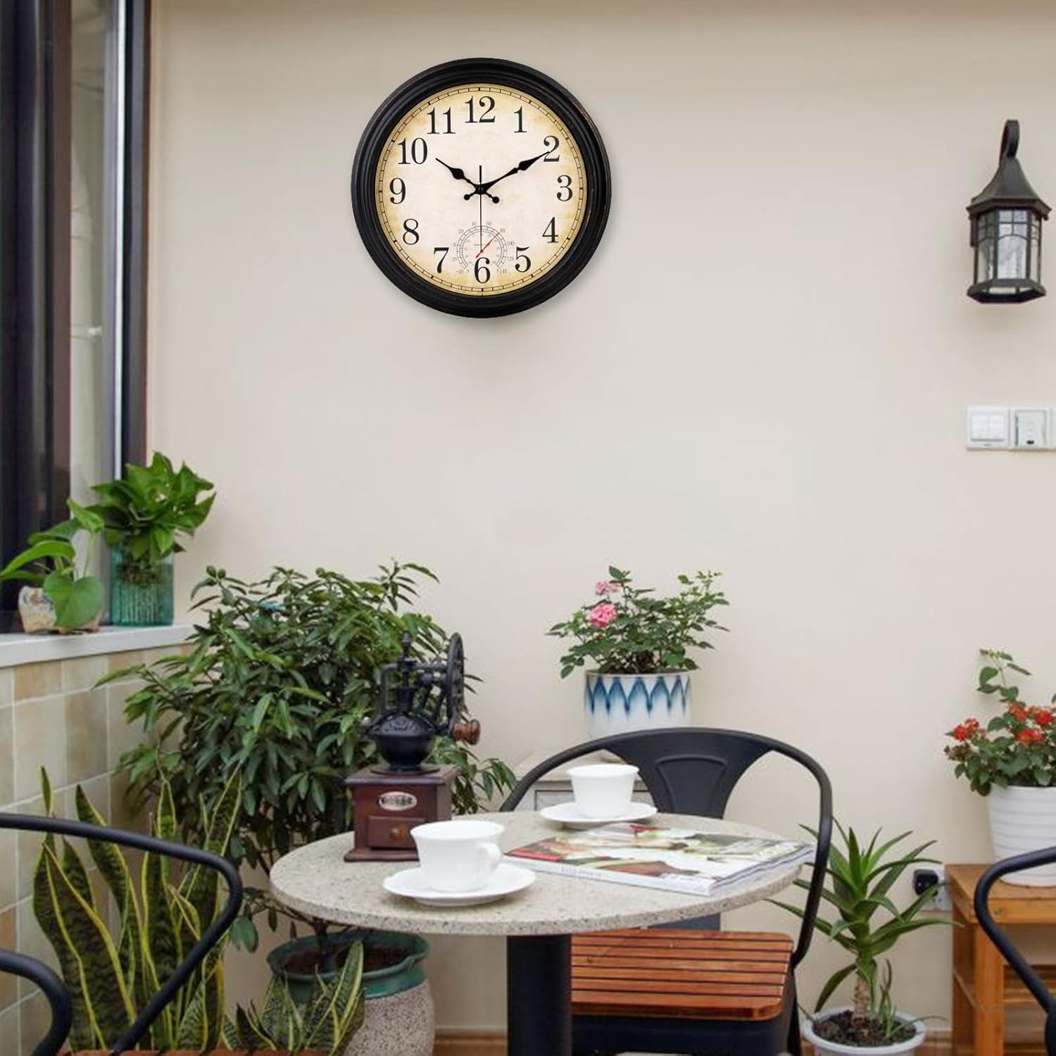 Large Outdoor Clocks Waterproof with Thermometer Vintage Wall Clock for Bathroom Patio Pool Garden Living Room Home(16 Inch,Bronze) image number 3