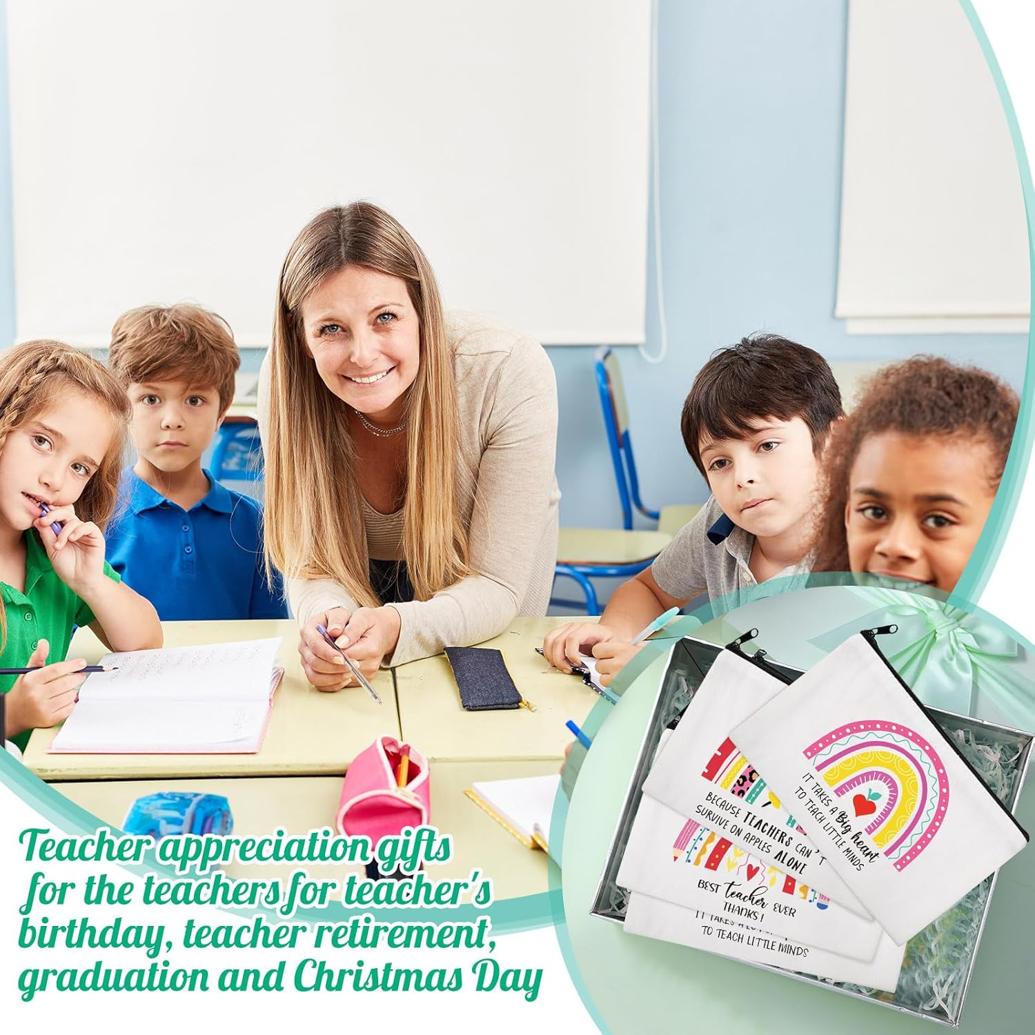 Saintrygo 20 Pieces Teacher Gifts Makeup Bags Bulk Canvas Survival Kit Cosmetic Bag Zippered Pencil Case Appreciation Gifts Travel Toiletry Pouch for Graduation Teachers Day, Multicolor, Rainbow