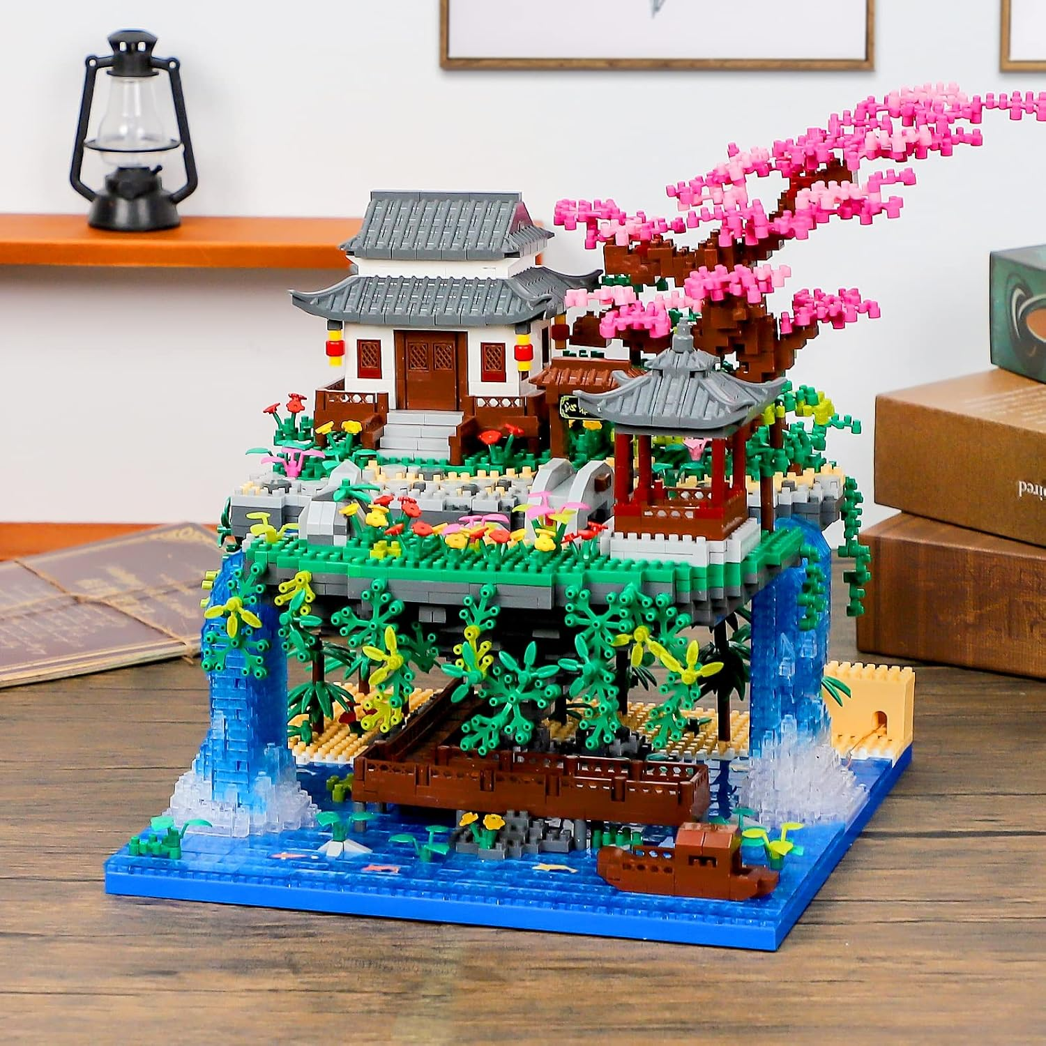 Peach Blossom Pond Micro Mini Building Blocks Set for Adults and Kids, Chinese Architecture Cherry Bonsai Gift Toys with String Lights, Japanese Sakura Tree House Micro Bricks (3320PCS) image number 3