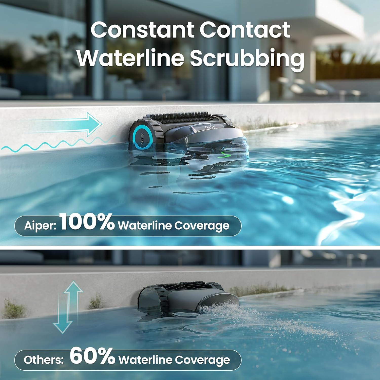 AIPER Scuba X1 Cordless Robotic Pool Cleaner, Upgraded Battery Life and Cross Pattern Smart Navigation, Horizontal Waterline Scrubbing, Ideal for Inground Pools up to 200㎡ - Gray image number 2