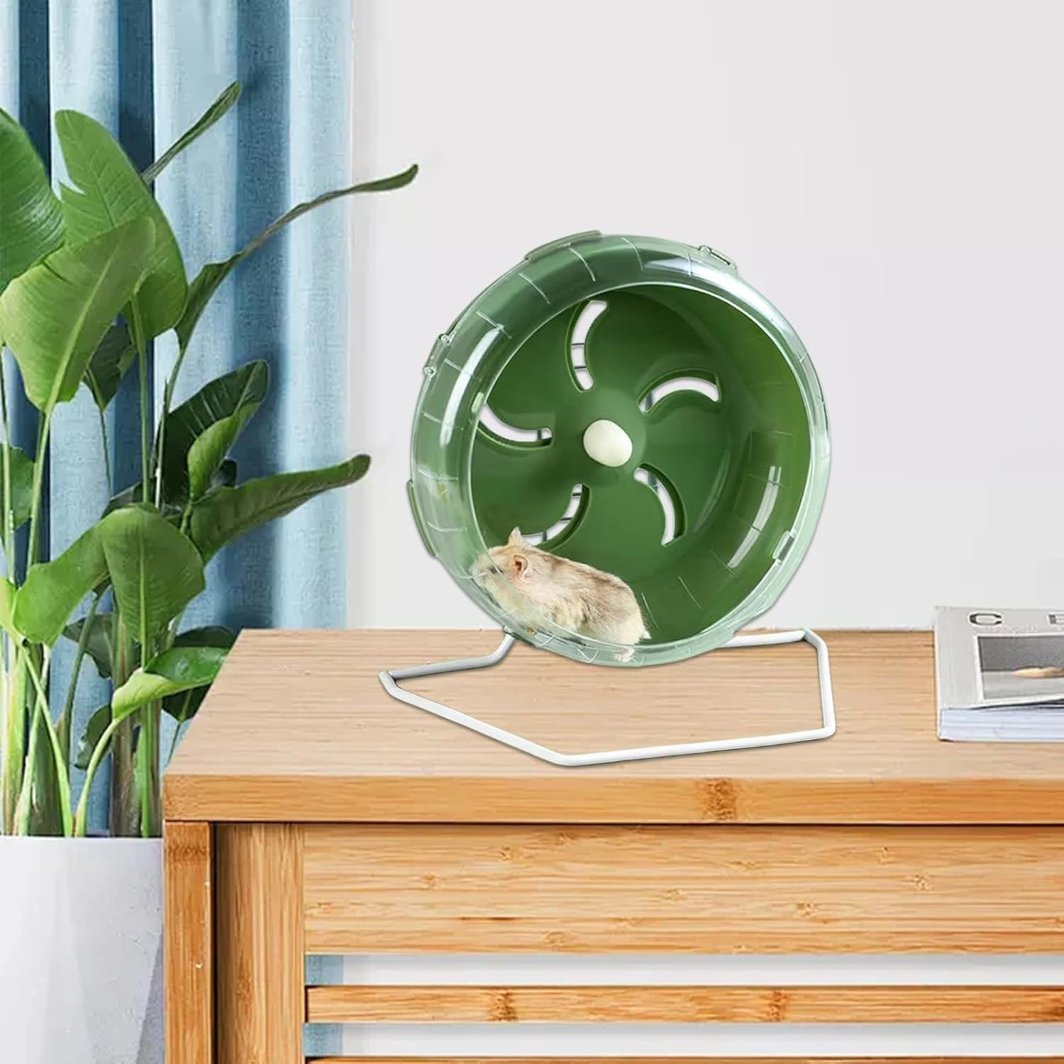 Wumuzai Hamster Wheel Silent, 8.3 Inch Large Gerbil Hedgehog Wheel, Adjustable Stand Quiet Spinner Syrian Hamster Running Wheels for Chinchilla Dwarf Pet Small Animals Cage Exercise, Green - Green image number 5