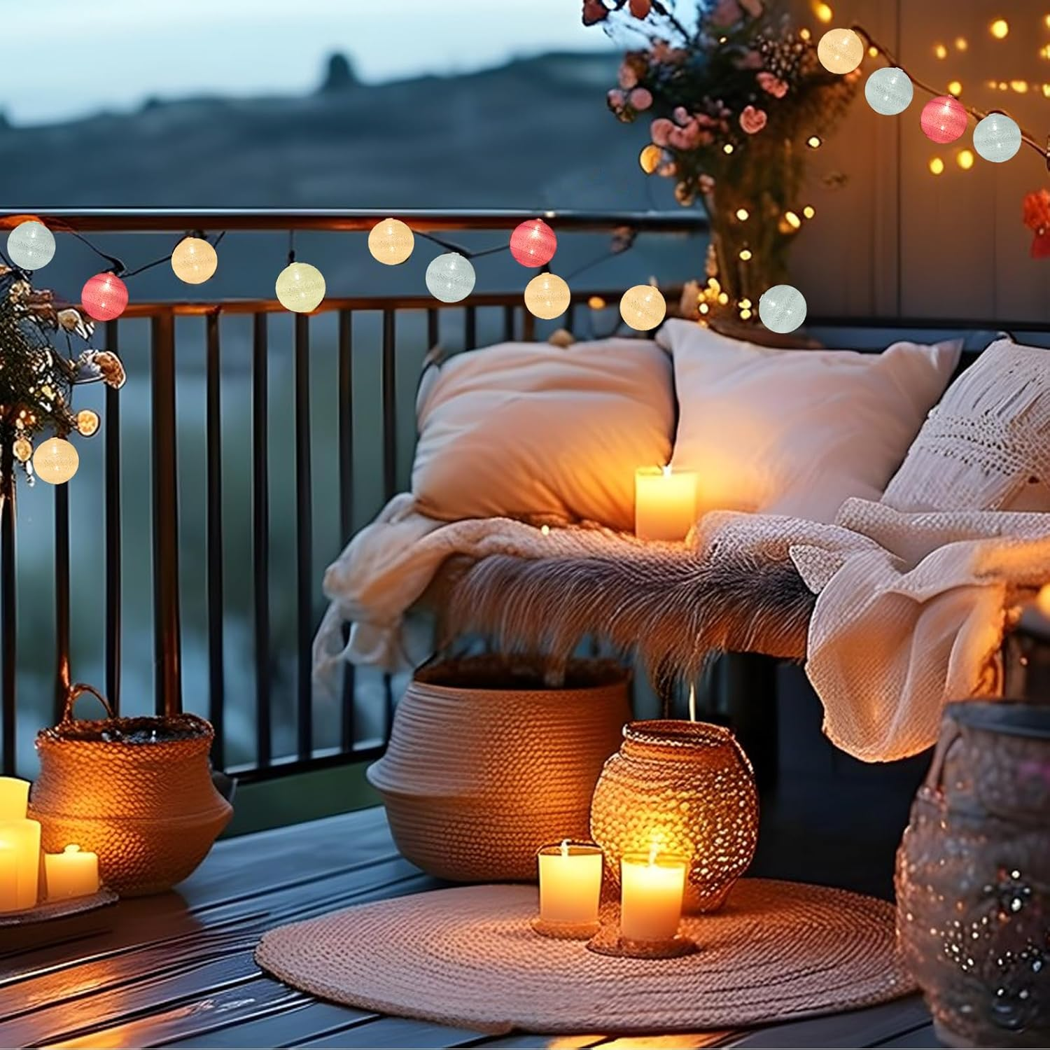 GZGXKJ 3 M Fairy Lights Balls with 20 Leds 5.8 Cm Cotton Ball Fairy Lights Lanterns Battery Operated Fairy Lights for Room Balcony Party and Wedding Decoration (Colourful) image number 6