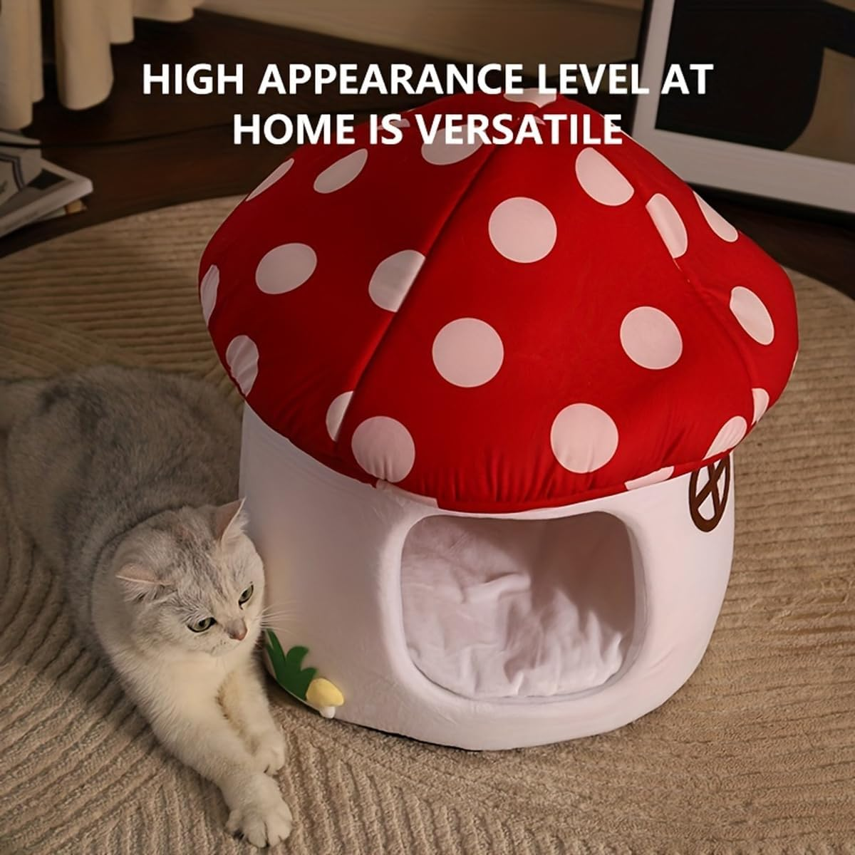 AIMALL 1Pc Mushroom Cat Kennel - Winter Warm Sleeping Pet House with Soft Inner Padding, 19.7X18.5In, Four Seasons Universal Cat Nest for Small Pets image number 1