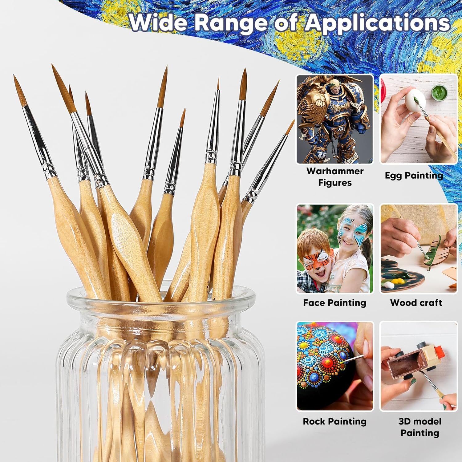 Miniature Paint Brushes, 10PC Fine Detail Paint Brush Set, Mini Small Painting Brushes for Art, Crafts, Acrylic, Watercolor, Oil, Model, Face, Warhammer 40K & Paint by Number, Citadel, Figurine-Wood image number 6