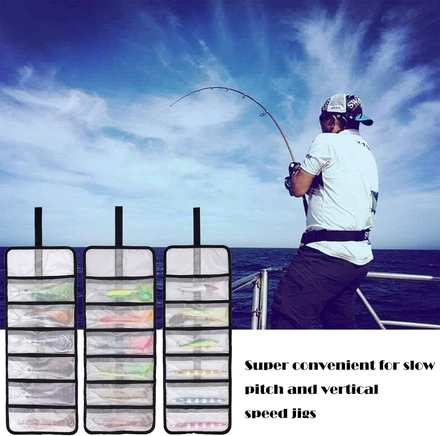 Roll up Fishing Lure Wraps Set-25" X 9" Durable Lure Bag 6 Pocket PVC Protective Cover Saltwater Hook Covers Fabric Lure Protector Trolling Lure Tackle Box Large 2 PCS image number 4