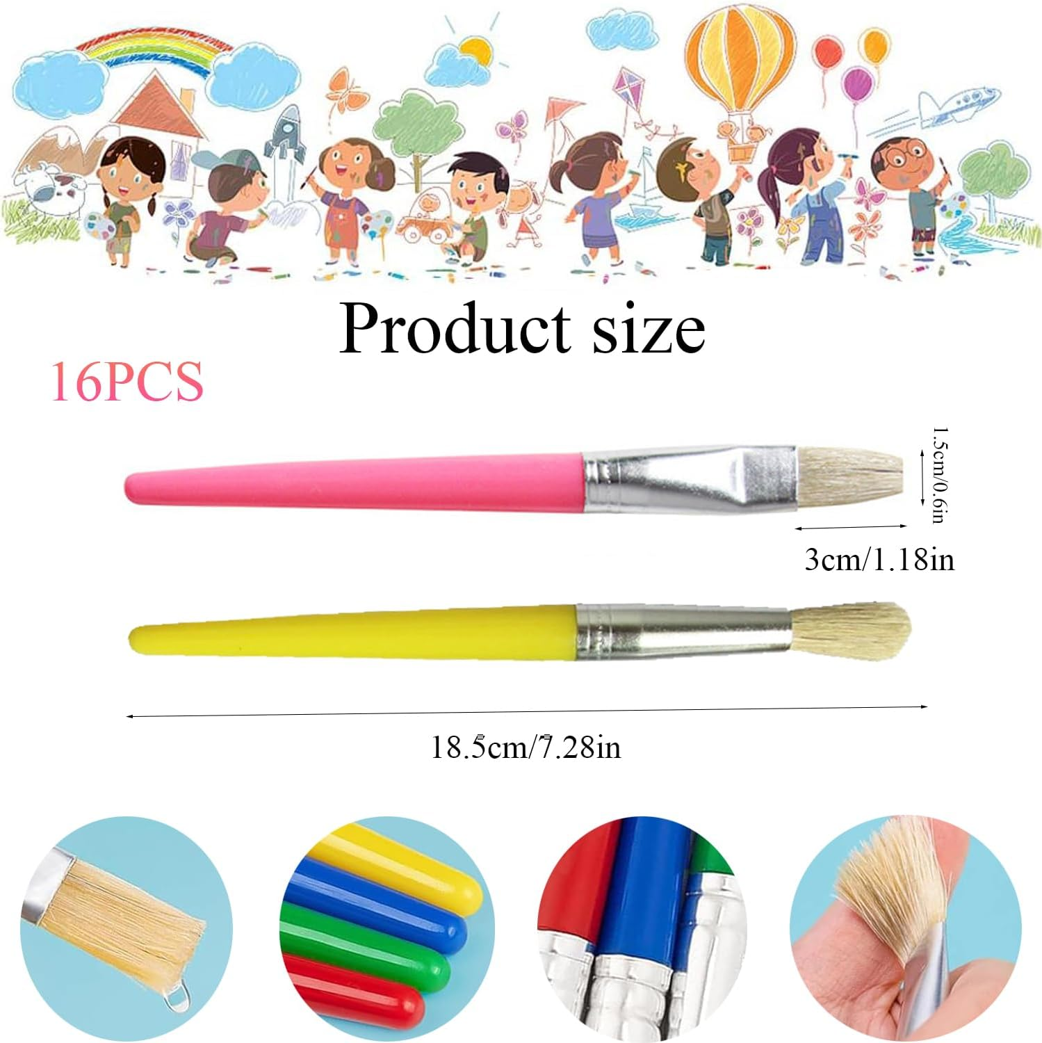 Xinghonyac 16 Pcs Paint Brushes for Kids, round and Flat Preschool Brushes for Washable and Acrylic Paint image number 2