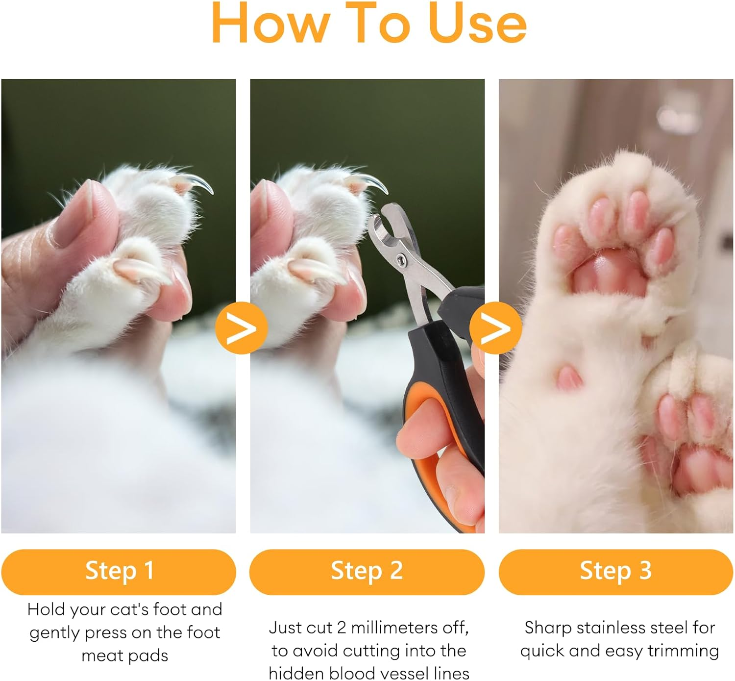 2 Pcs Cat Nail Clipper - Professional Claw Trimmer & Stainless-Steel Trimmers, Safe Painless Cutting Suits All Small Pets Such as Dogs, Cats, Puppies, Kittens, Birds, Hamsters (Orange) image number 6